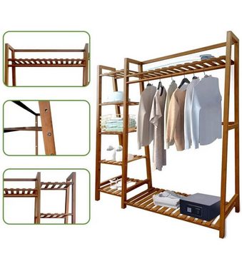 Kleiderschrank Bambus Multifunktionale Schlafzimmergarderobe Kleiderständer mit 7 Ablagen (110 x 36x 140 cm)