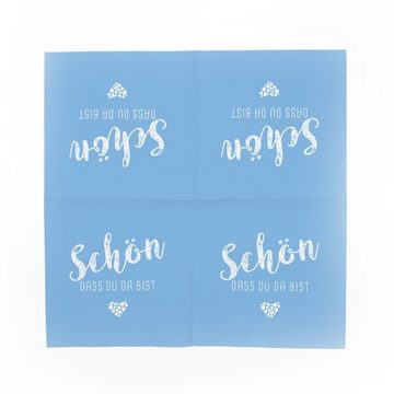 itenga Papierserviette itenga 40x Serviette Schön dass du da bist hellblau mit Bierdeckel Set