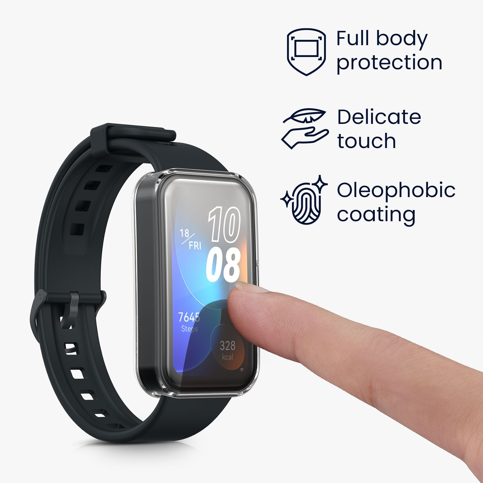 kwmobile 2x Silikon Hülle für Huawei Band 10 / 9 / 8 Smartwatch, 2-tlg., Schutzhülle Fullbody Display Cover Set aus Silikon