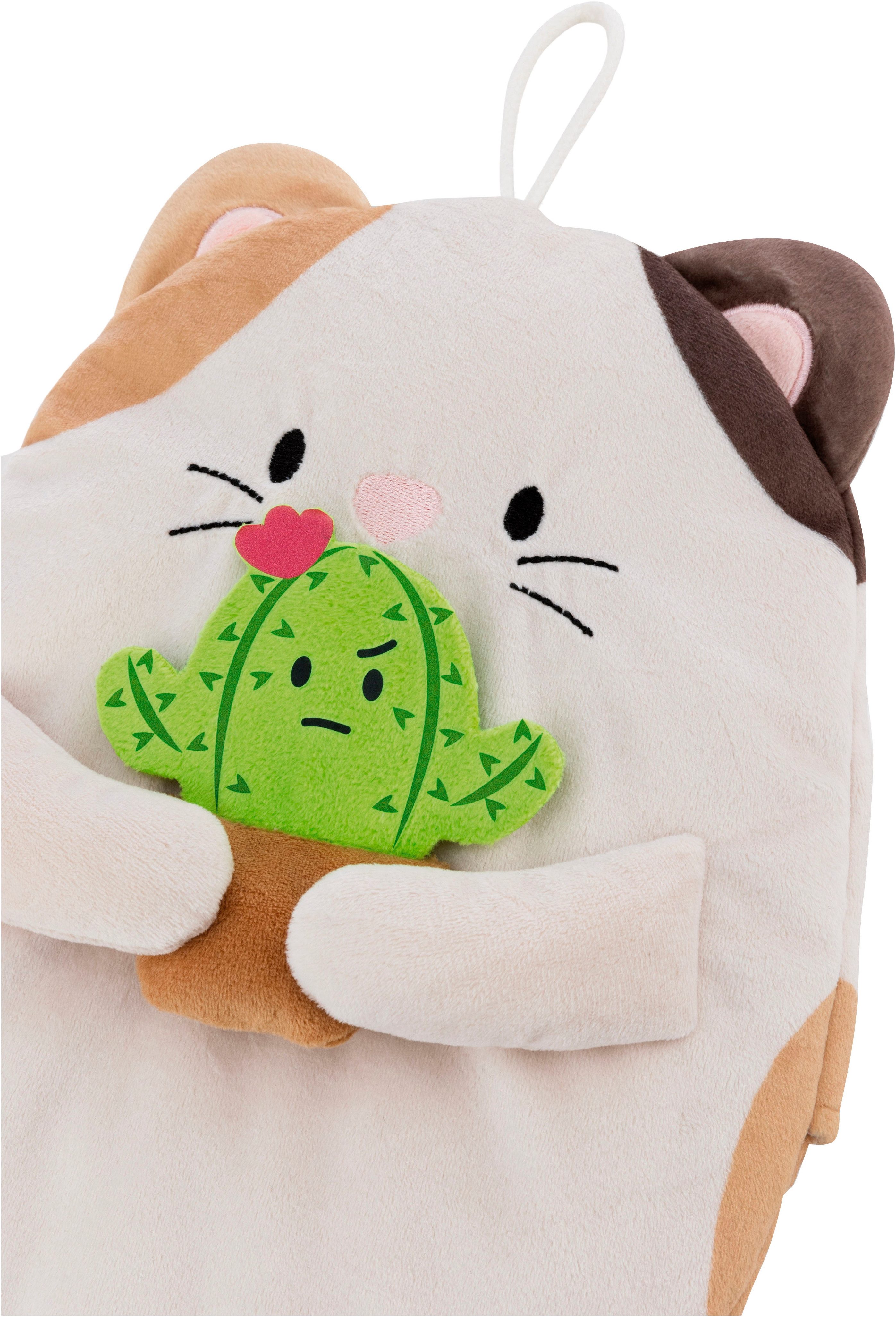 Nici Wärmflasche mymochi Katze Angy mit Kaktus, 300 ml, 30 cm, 2in1 - Kuscheltier & Wärmflasche in einem; enthält recyceltes Material