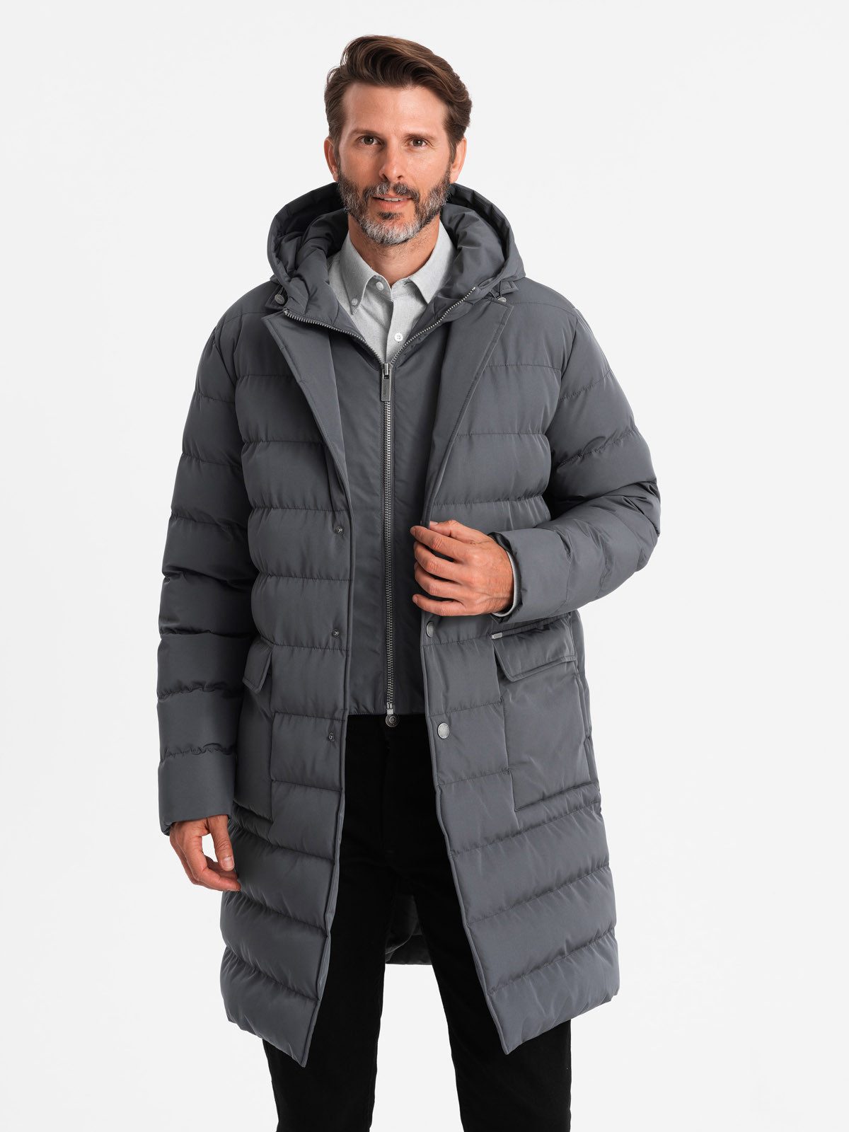 OMBRE Wintermantel Lange Herren-Steppjacke mit Revers günstig online kaufen