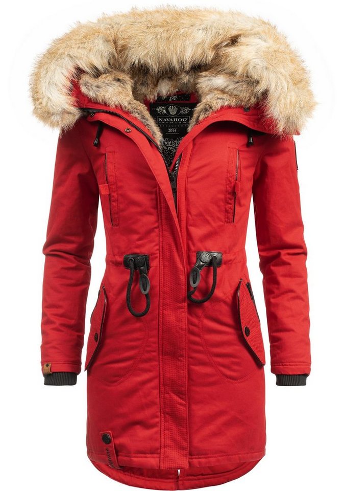 Navahoo Wintermantel Bombii stylischer Damen Winterparka mit Kunstfell-Kapuze,  Winter Parka aus Baumwoll-Material, Innenseite mit Kunstpelz