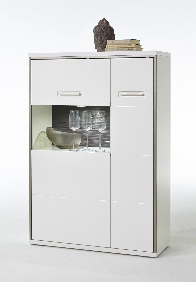 MCA furniture Vitrine Highboard Trento 3, weiß Hochglanz, ohne Beleuchtung