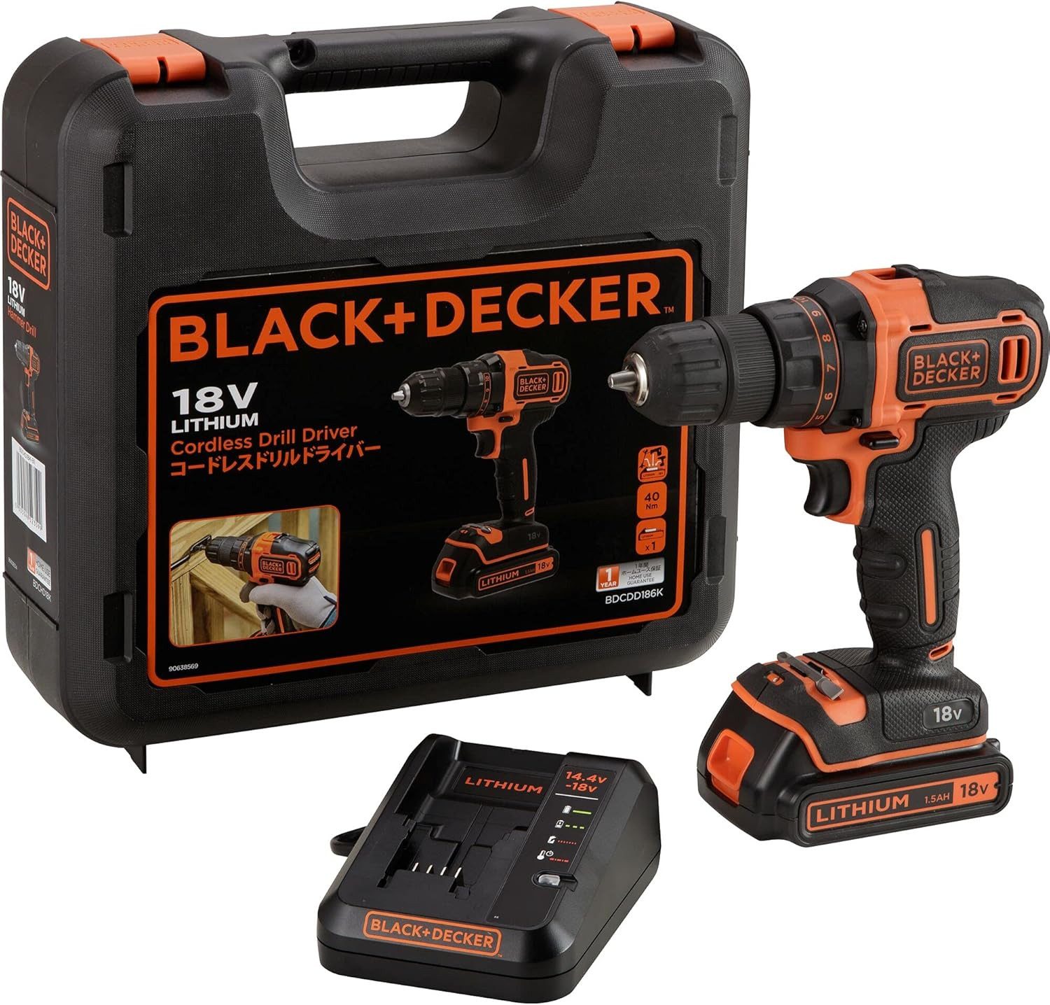 Black + Decker Akku-Bohrschrauber Akku-Bohrschrauber 18V, 1.5Ah, inklusive 400mA Ladegerät, (1-tlg)