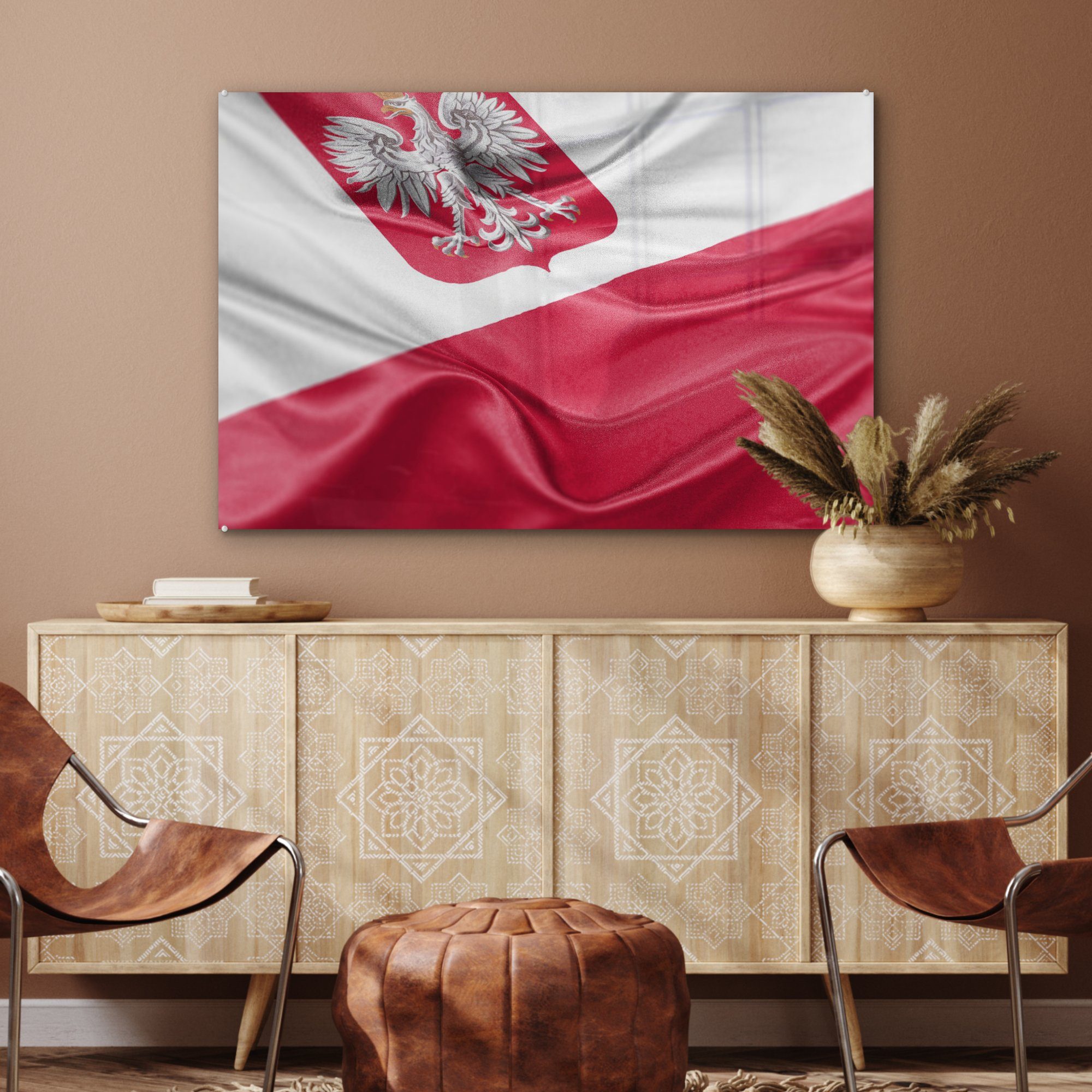 MuchoWow Acrylglasbild Eine (1 St), Schlafzimmer Wohnzimmer & Acrylglasbilder polnischen Nahaufnahme Flagge, der