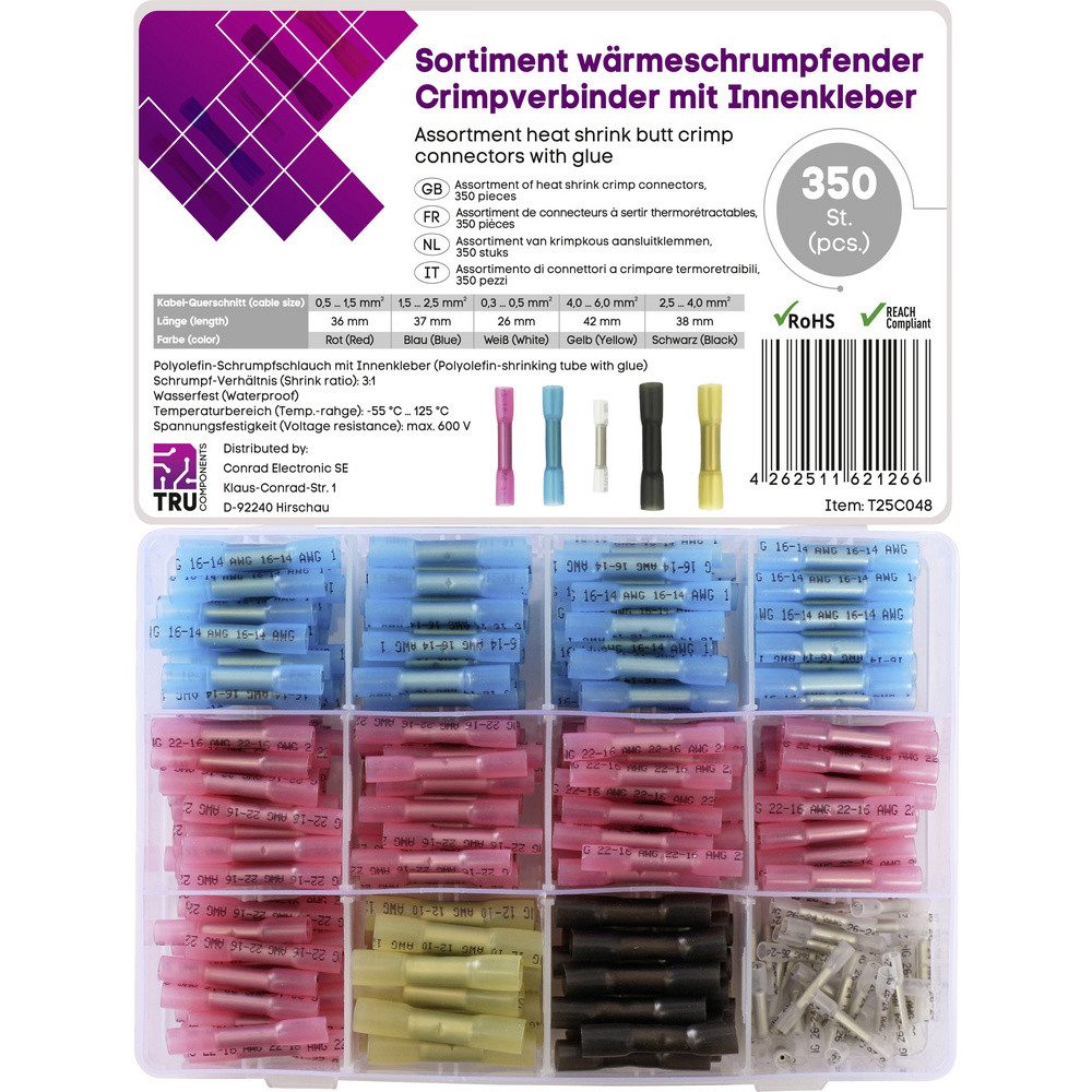TRU COMPONENTS Стыковой соединитель TRU COMPONENTS T25C048 Стыковой соединитель mit Schrumpfschlauch 0.3 mm² 6.0, T25C048