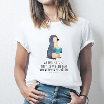 Mr. & Mrs. Panda T-Shirt Pinguin Buch - Weiß - Geschenk, Pause, nichtstun, Schlafshirt, Sprüch (1-tlg)