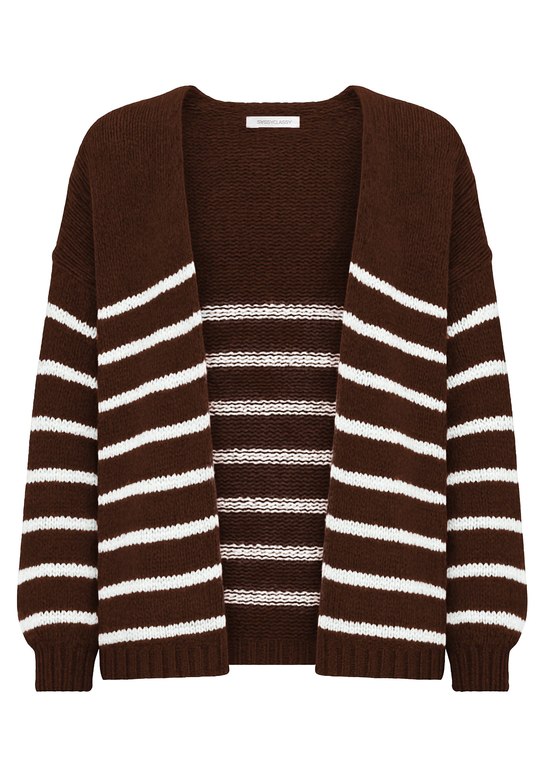 SASSYCLASSY Cardigan Gestreifter Cardigan mit Außennähten für Damen Weicher günstig online kaufen