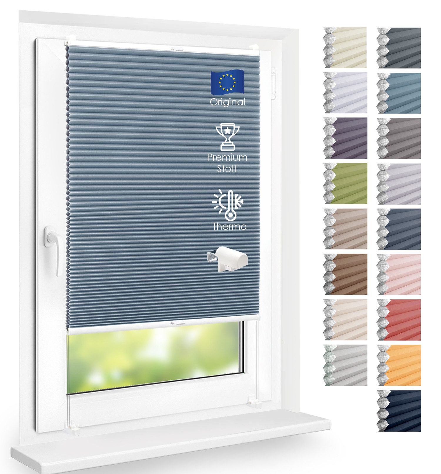 DomDeco Wabenplissee Thermo Plissee ohne Bohren - Hitzeschutz, Verdunkelung, verspannt, abdunkelnd, Klemmfix, stufenlos, kälteschutz, modernes Fensterplissee