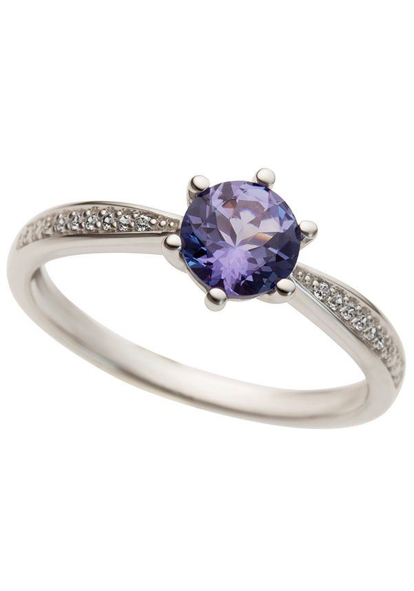 Firetti Fingerring Schmuck Geschenk Gold 585 Damenring Goldring Edelstein Farbstein, mit Tansanit - mit Brillanten