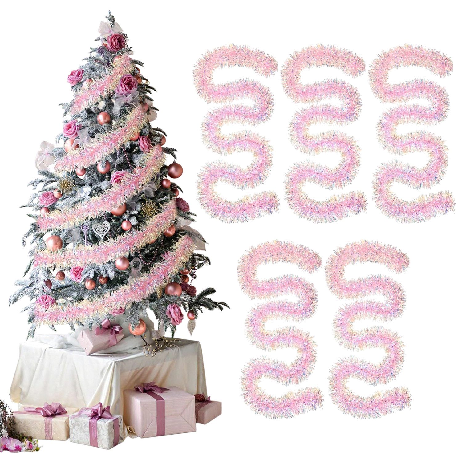 Refttenw Dekokranz 2m Weihnachtsdekostreifen,Girlande Irisierender,Party Girlande,5 Stück