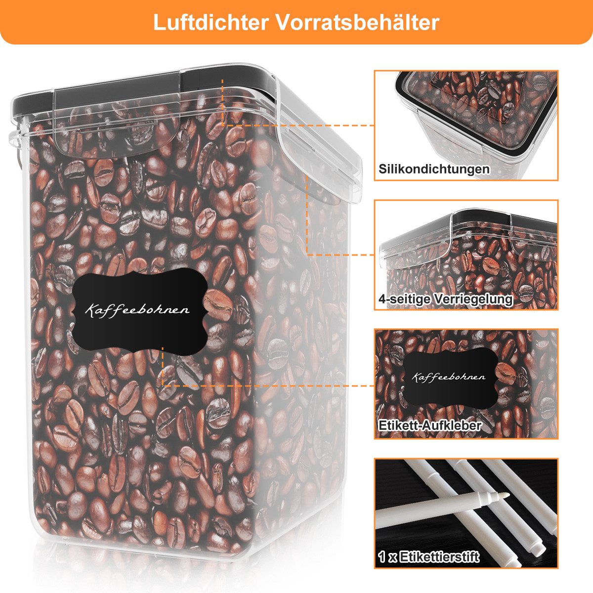 Simloveve Vorratsdose, (42 Stück Vorratsdosen Set, BPA-frei, 42-tlg., Plastik Aufbewahrungsbox mit Deckel Luftdicht), 2800ml, 2000ml, 1400ml, 800ml, Küche Aufbewahrung & Organisation
