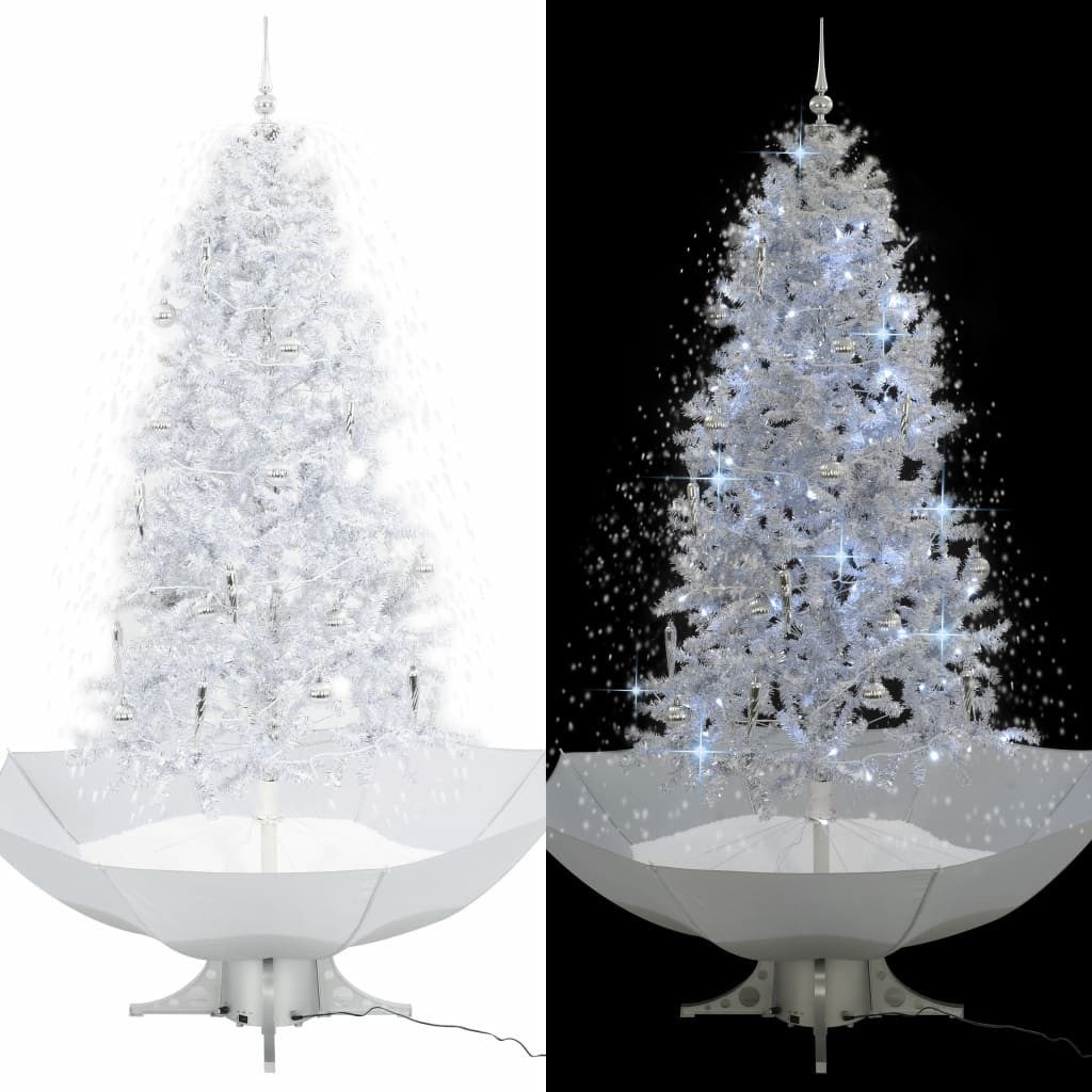 Künstlicher Weihnachtsbaum 190 x 115 cm Schneiender Weihnachtsbaum mit Schirmfuß Weiß 190 cm