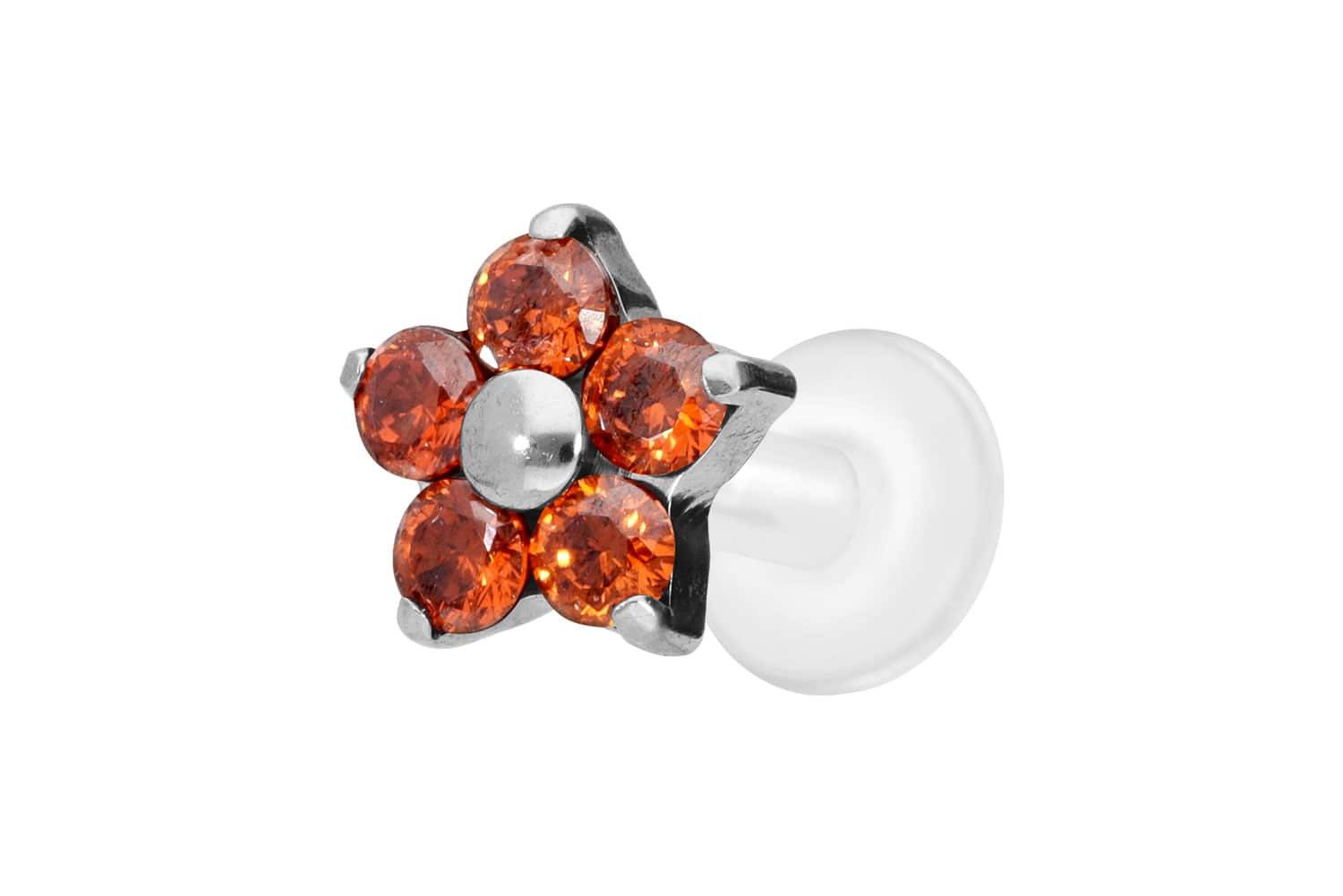 PIERCINGLINE Piercing-Set PTFE Labret mit Innengewinde + Titan-Aufsatz KRISTALLBLUME (Labrets, 1-tlg)