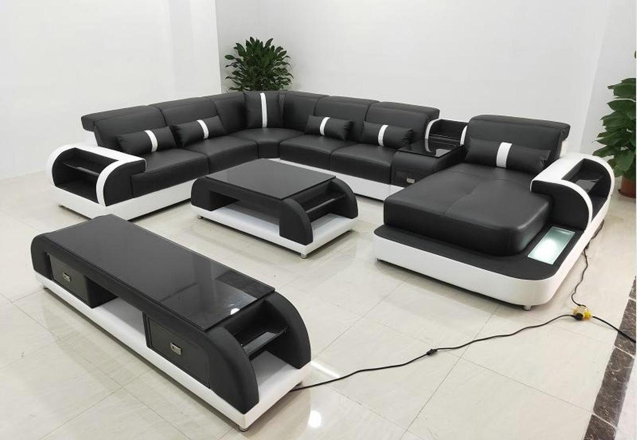 JVmoebel Ecksofa, ecksofa couch sofa led garnitur wohnlandschaft polster garnitur Schwarz/Weiß