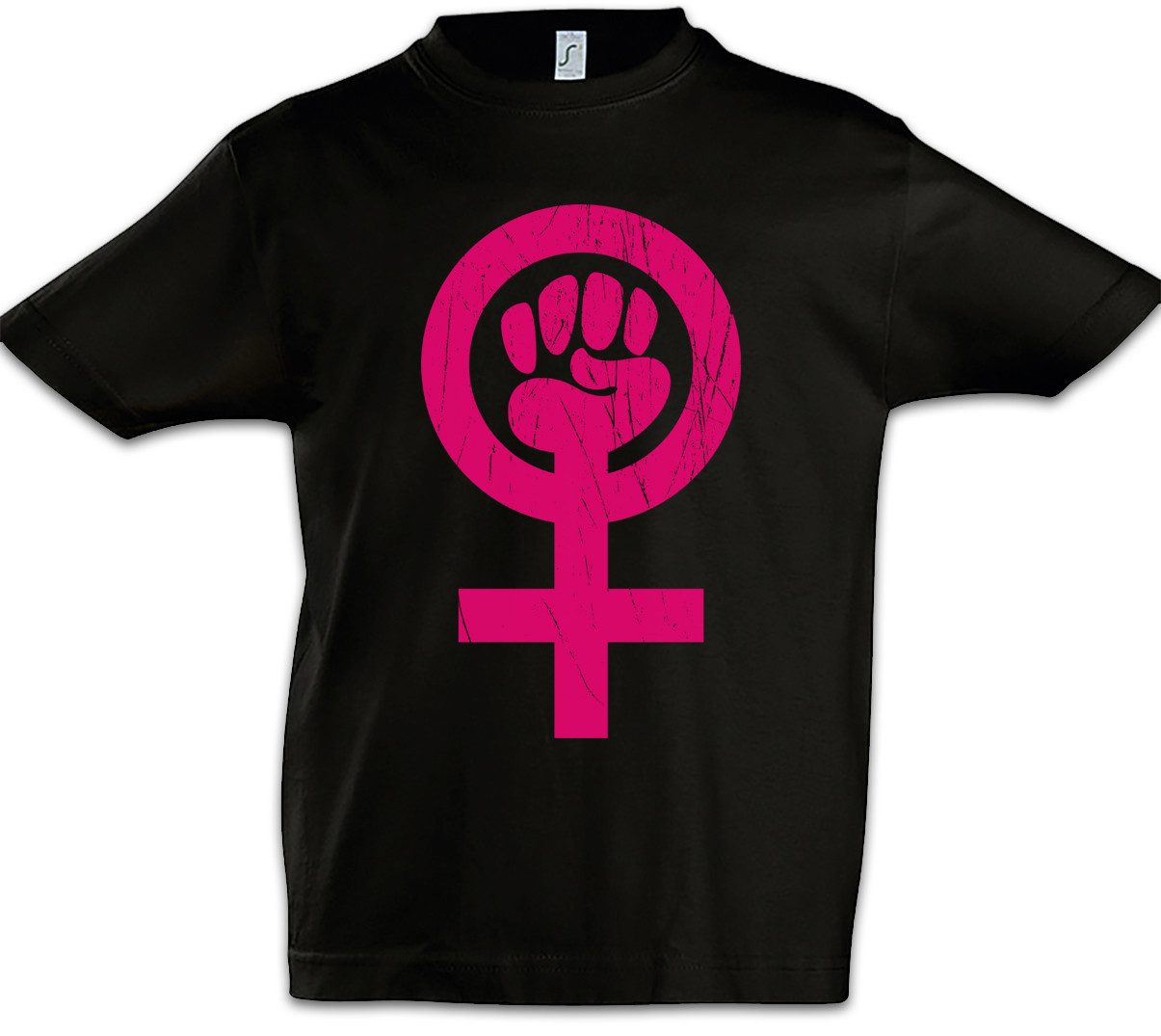 Print-Shirt Feminism Symbol Kinder T-Shirt Shirt Zeichen Faust Feminismus Venus