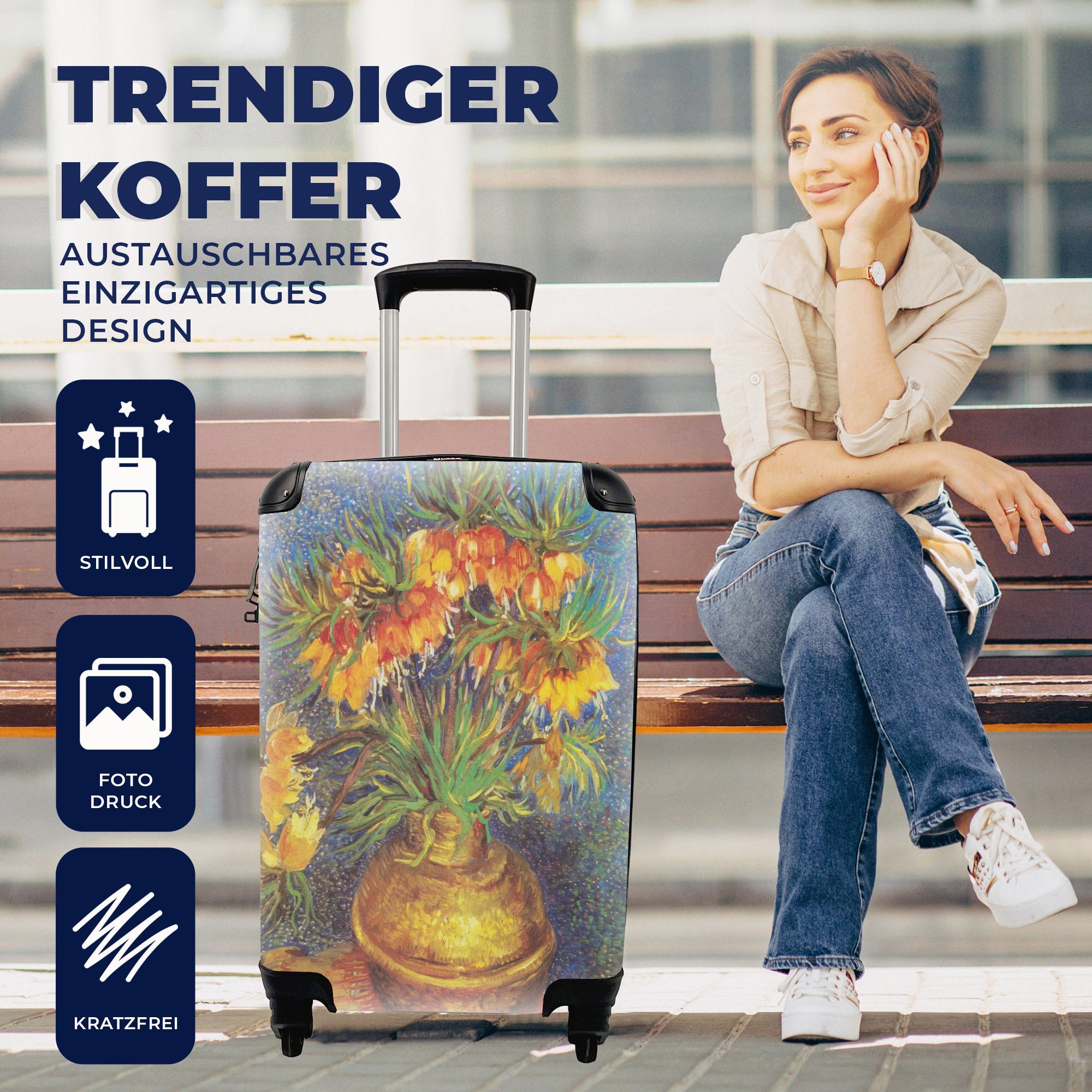 4 einer MuchoWow Reisetasche Vincent Kaiserkronen für Reisekoffer Trolley, Rollen, Ferien, - Kupfervase mit rollen, Handgepäckkoffer van in Gogh, Handgepäck