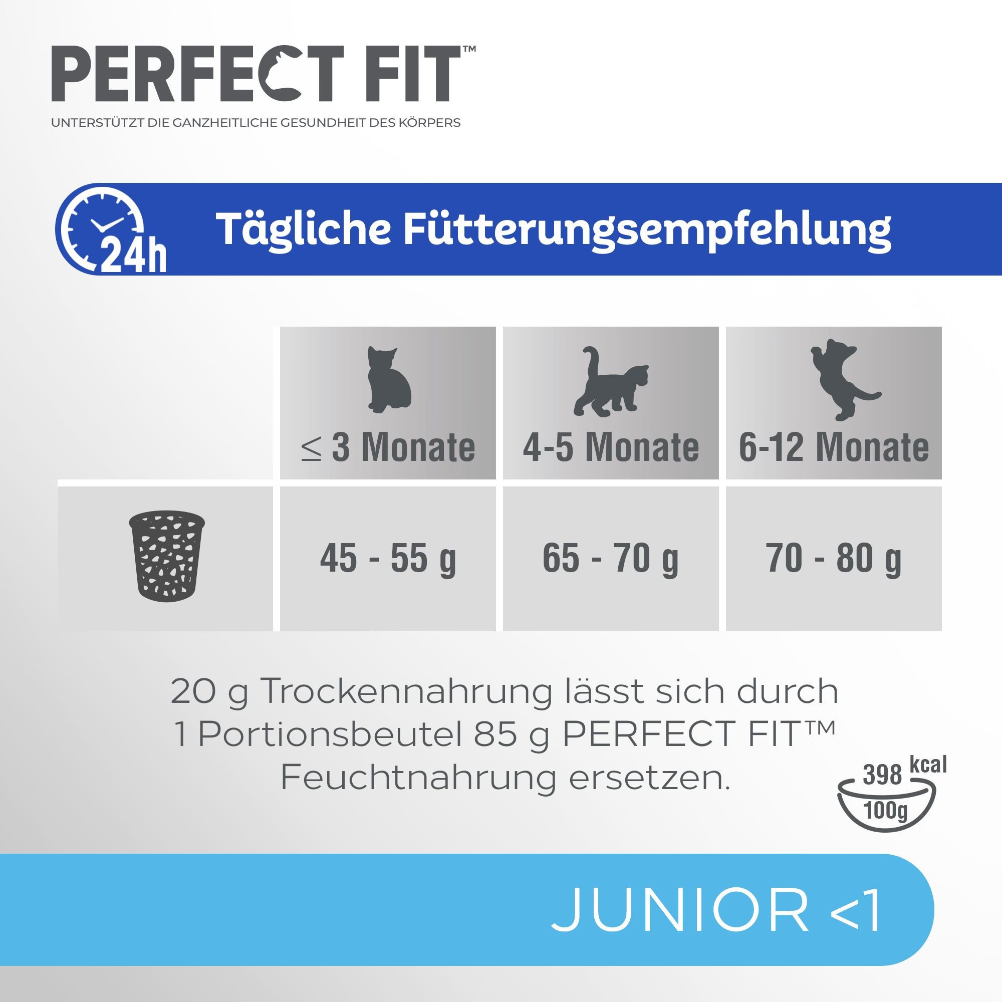 Perfect Fit PERFECT FIT™ Katze Beutel Junior <1 mit Huhn 6 x 750g, Trockenfutter für: Katze