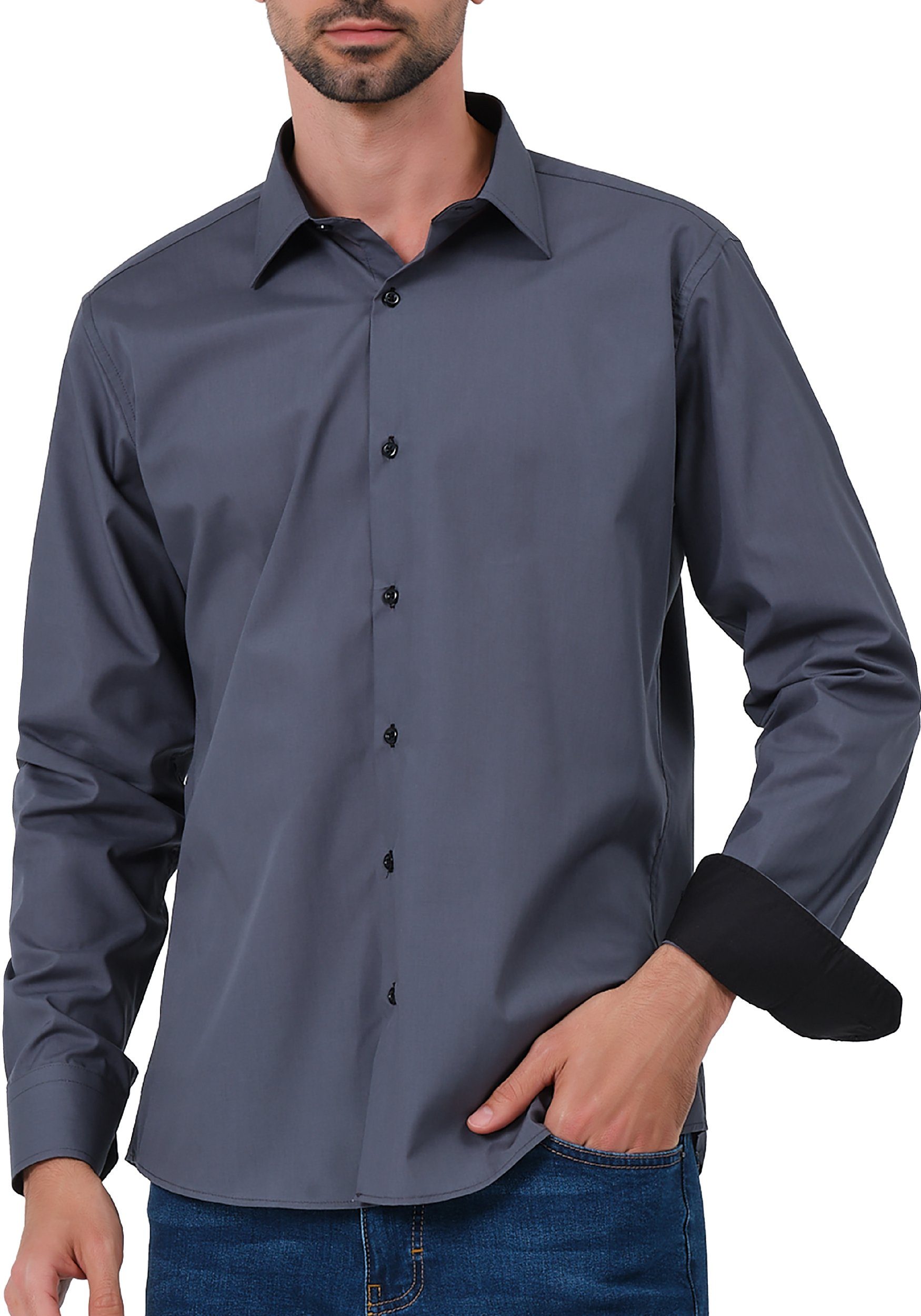 JEEL Langarmhemd Herren Hemd Langarm (1-tlg) Slim Fit – Bild 4 von 5