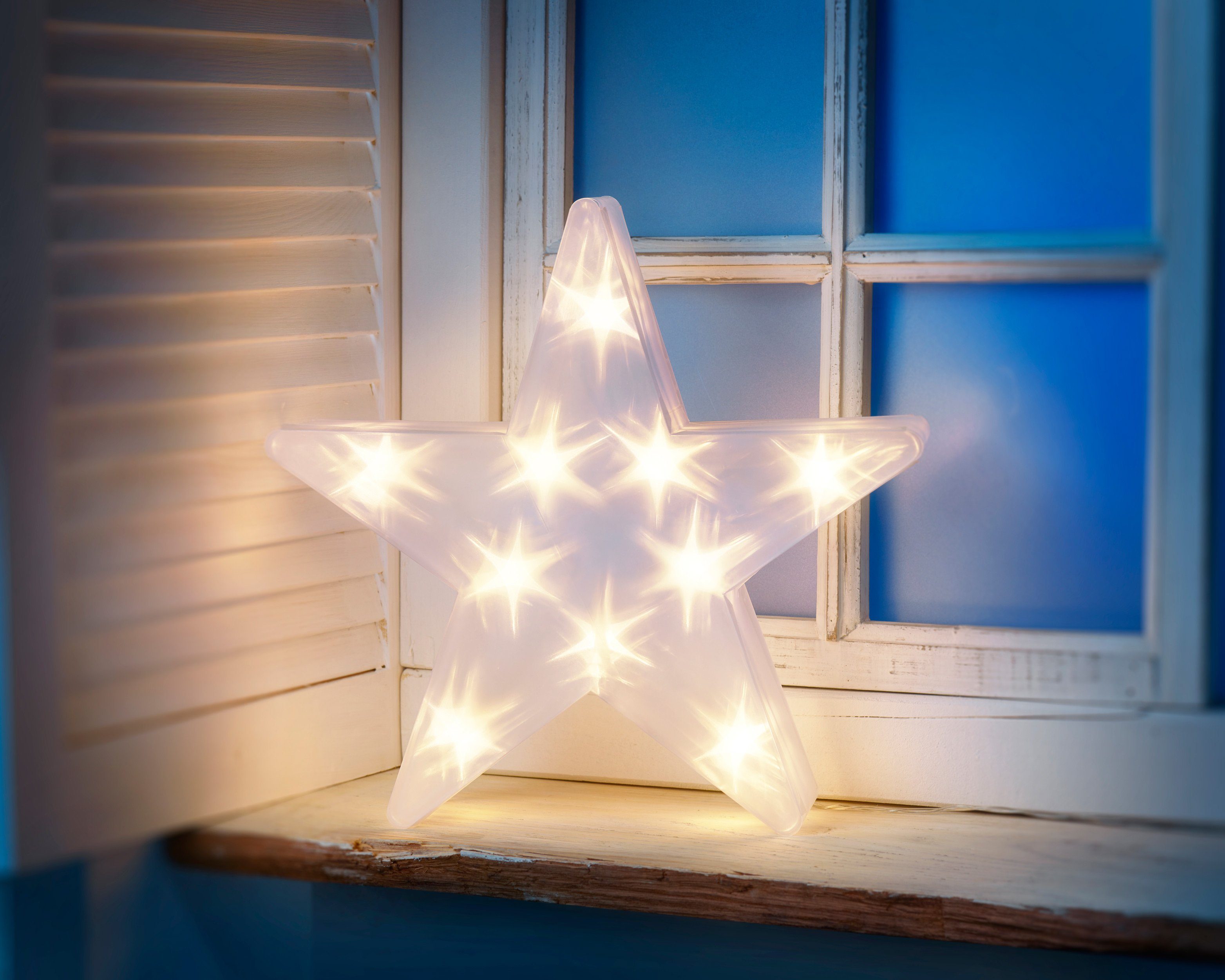 Winterworld Sternen beleuchtet, LED 10 Stern batteriebetrieben, 3D LED kabellos Hologramm-Effekt, beleuchtet, mit Weihnachtsstern mit mit IC warm-weiß, Sternen 10 LED