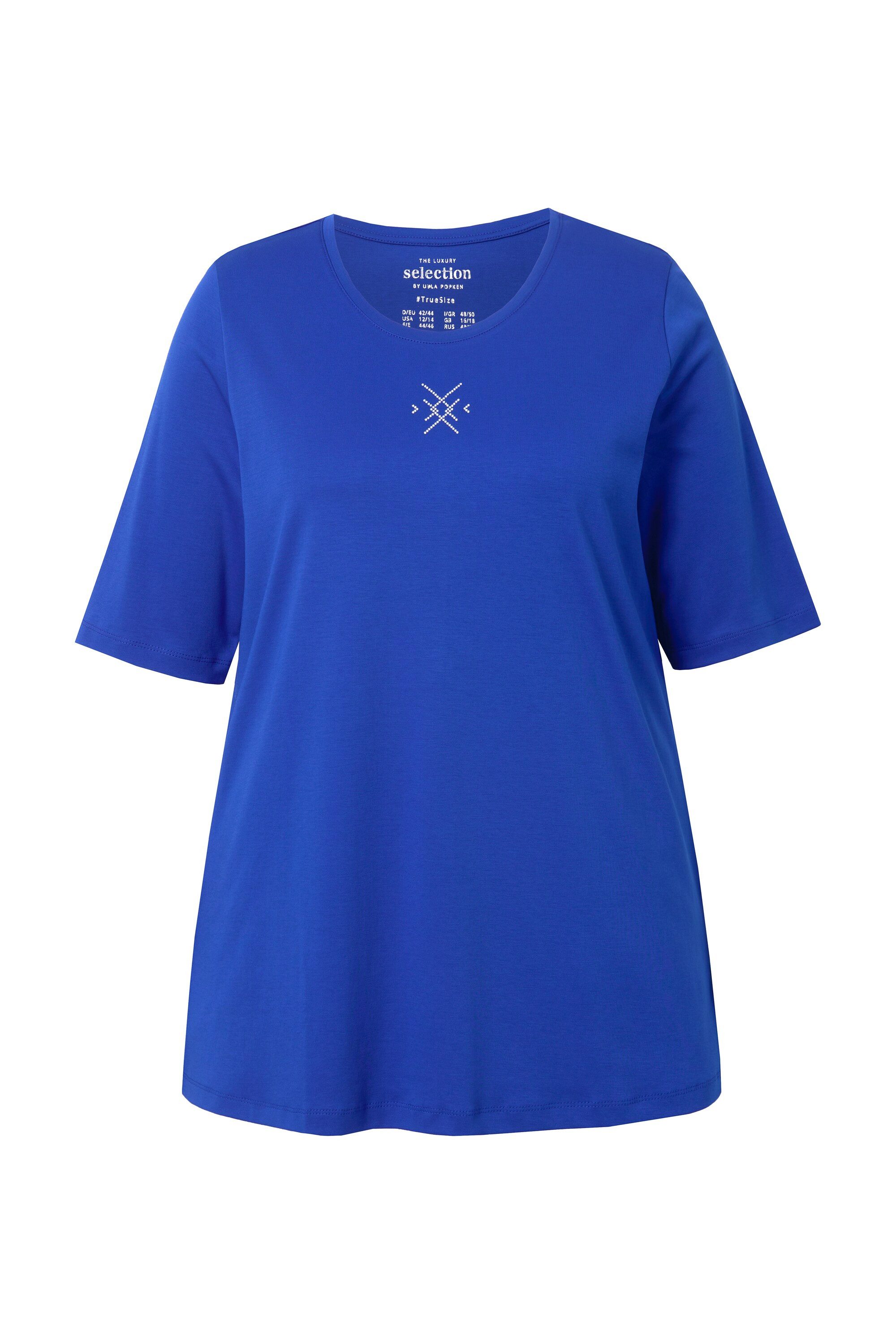 Ulla Popken T-Shirt Pima Cotton Shirt Ziersteine A-Linie Rundhals günstig online kaufen