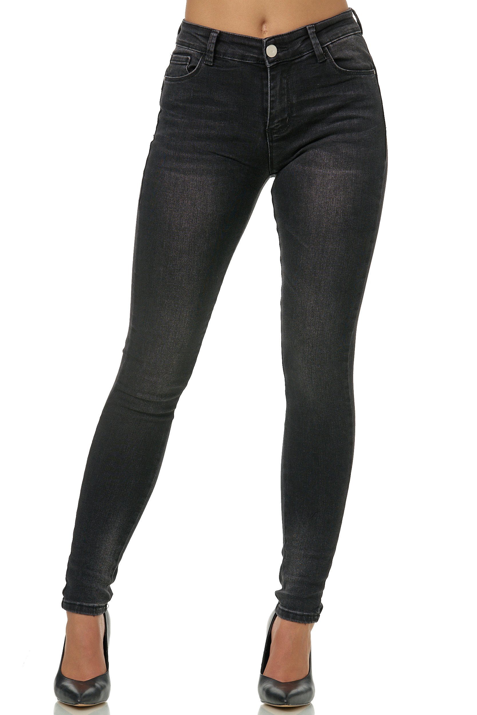 Elara Stretch-Hose Elara Damen Stretch Hose Push Up Jeans (1-tlg) Schwarz Pisa