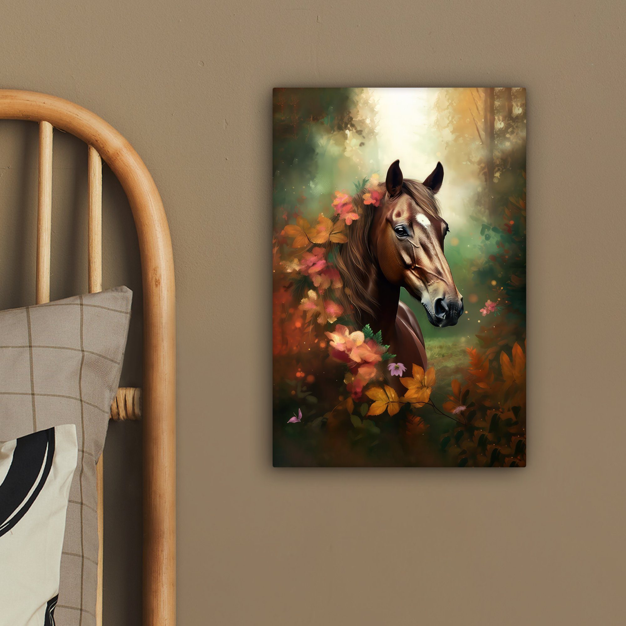 OneMillionCanvasses® Wald Orange, Leinwandbild Leinwandbild bespannt cm Tiere St), 20x30 - Blumen - - Zackenaufhänger, Gemälde, Pferd fertig (1 Natur - inkl. -