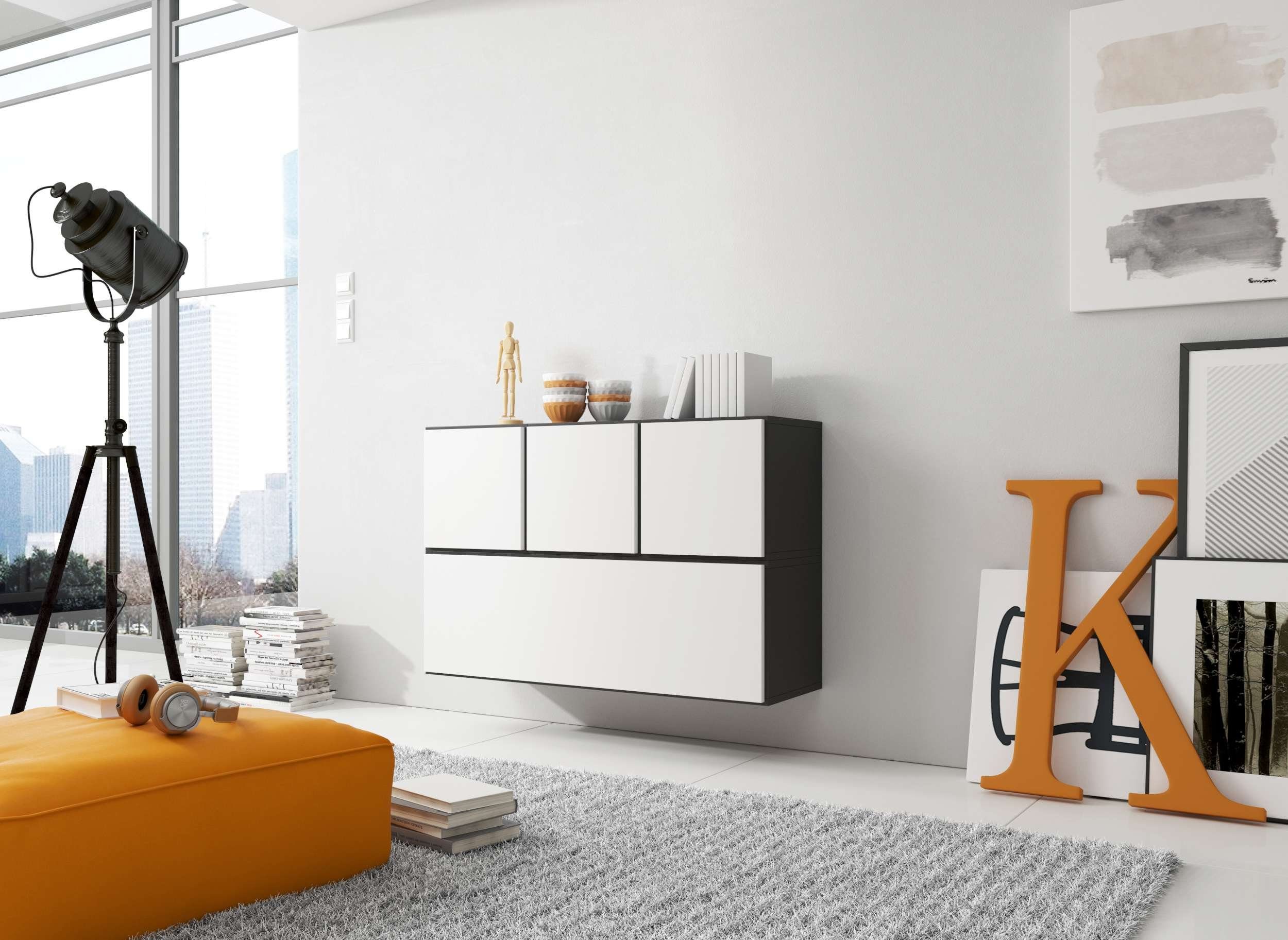 Stylefy Wohnwand Cono XIII, (Set (4-St), Wohnmöbel, Wohnzimmer-Set), bestehend aus 4xHängeschrank, mit Push-to-Open, Modern Design Schwarz Matt - Weiß Matt
