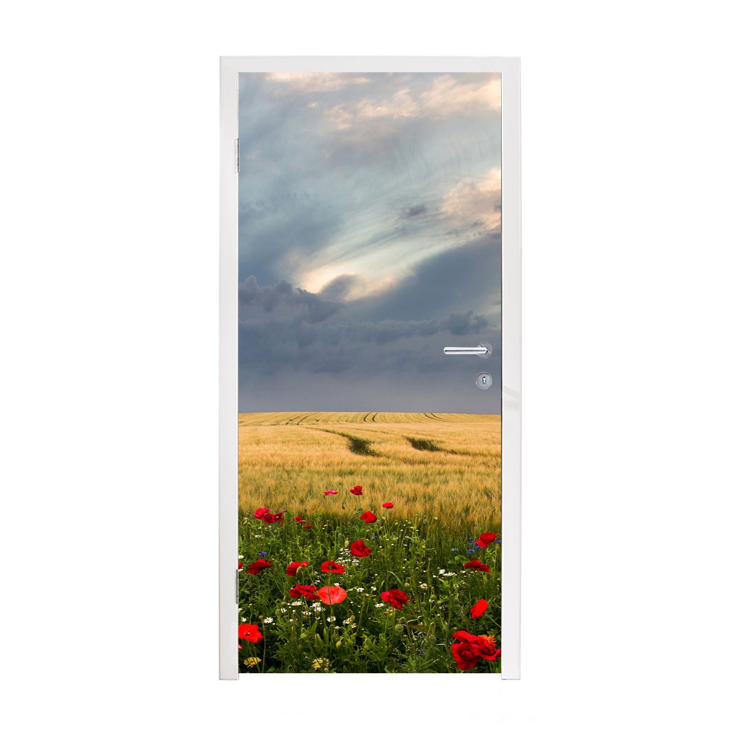 (1 bedruckt, Matt, 75x205 St), für Wolken, Blumen Weizen - Türtapete MuchoWow Tür, - Türaufkleber, cm Fototapete