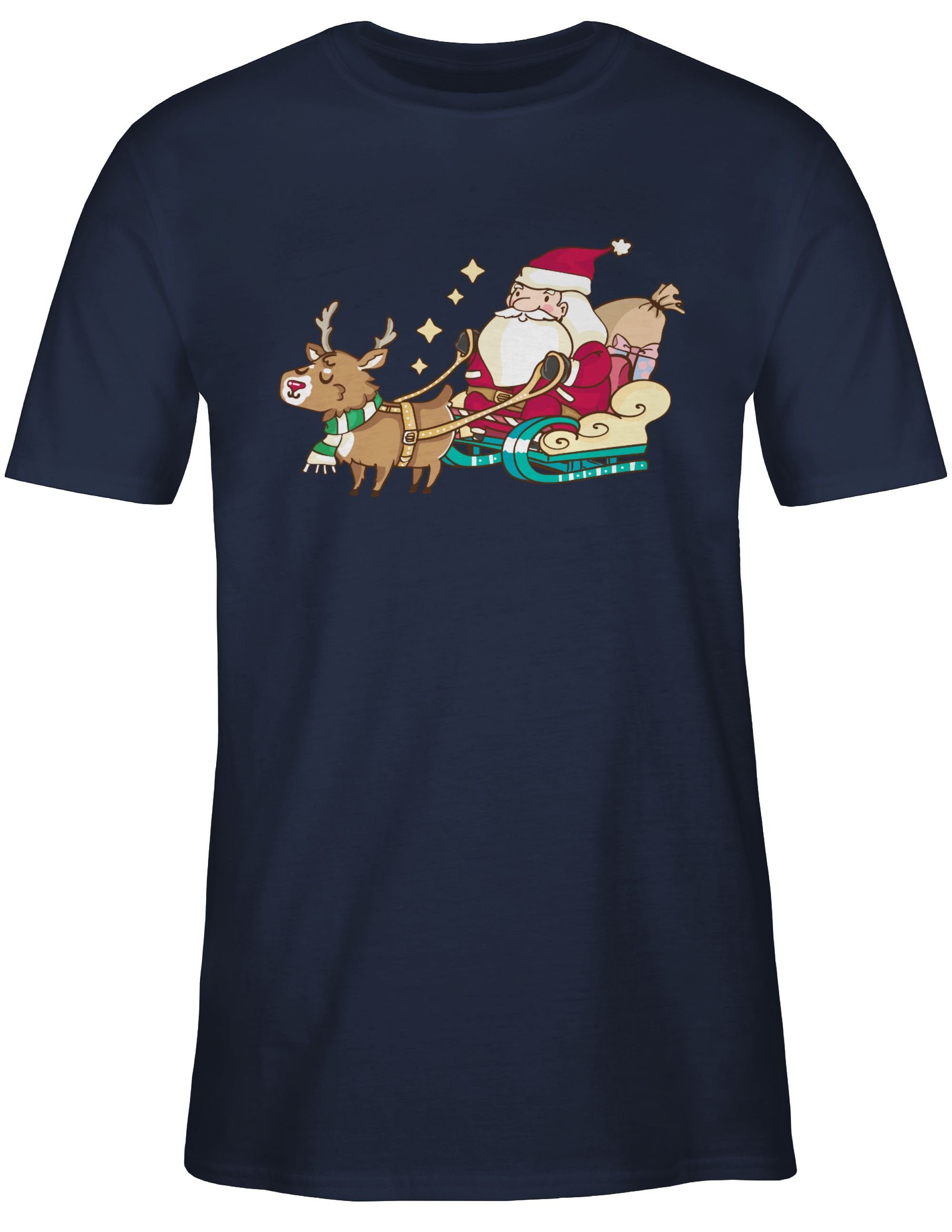 Shirtracer T-Shirt Weihnachtsmann Kleidung 2 Weihachten Rentier Blau mit Navy