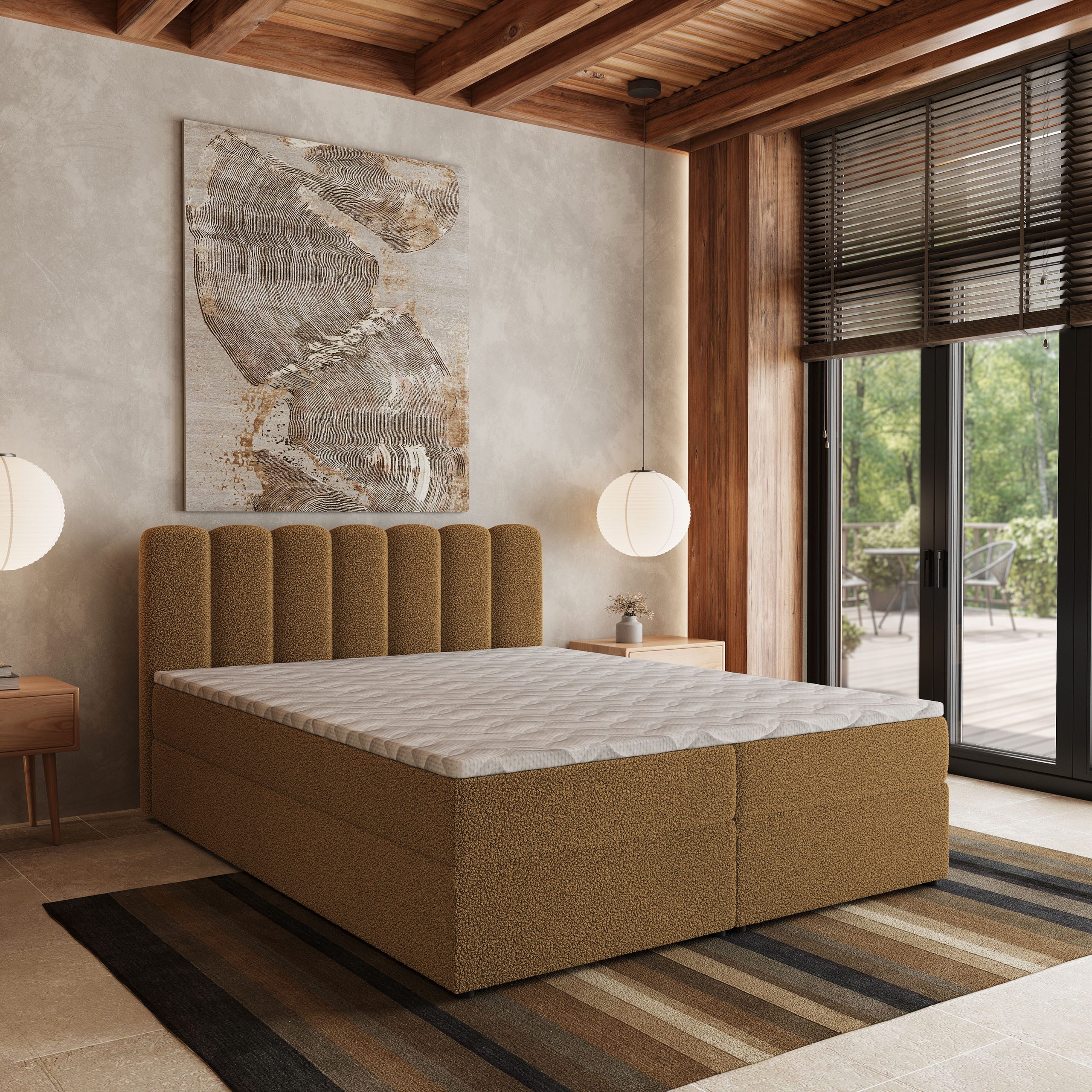 Masseno Boxbett SOLIA 160x200 cm mit Bonell Matratze und Topper, Doppelbett, Polsterbett mit Kopfteil, Boxspringbett