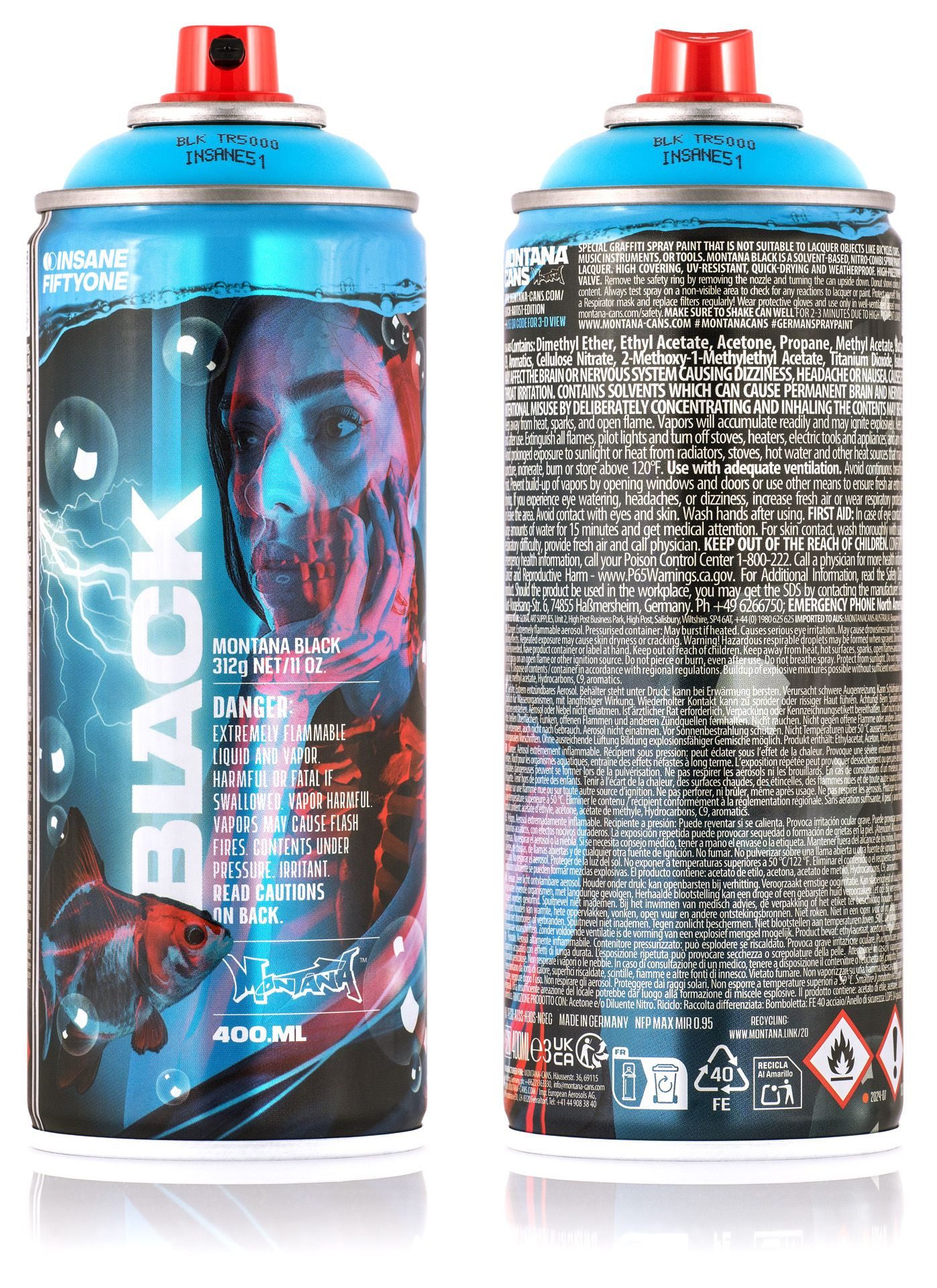 Montana Cans Sprühlack Montana BLACK, Artist Edition, INSANE 51, True Cyan, 400ml