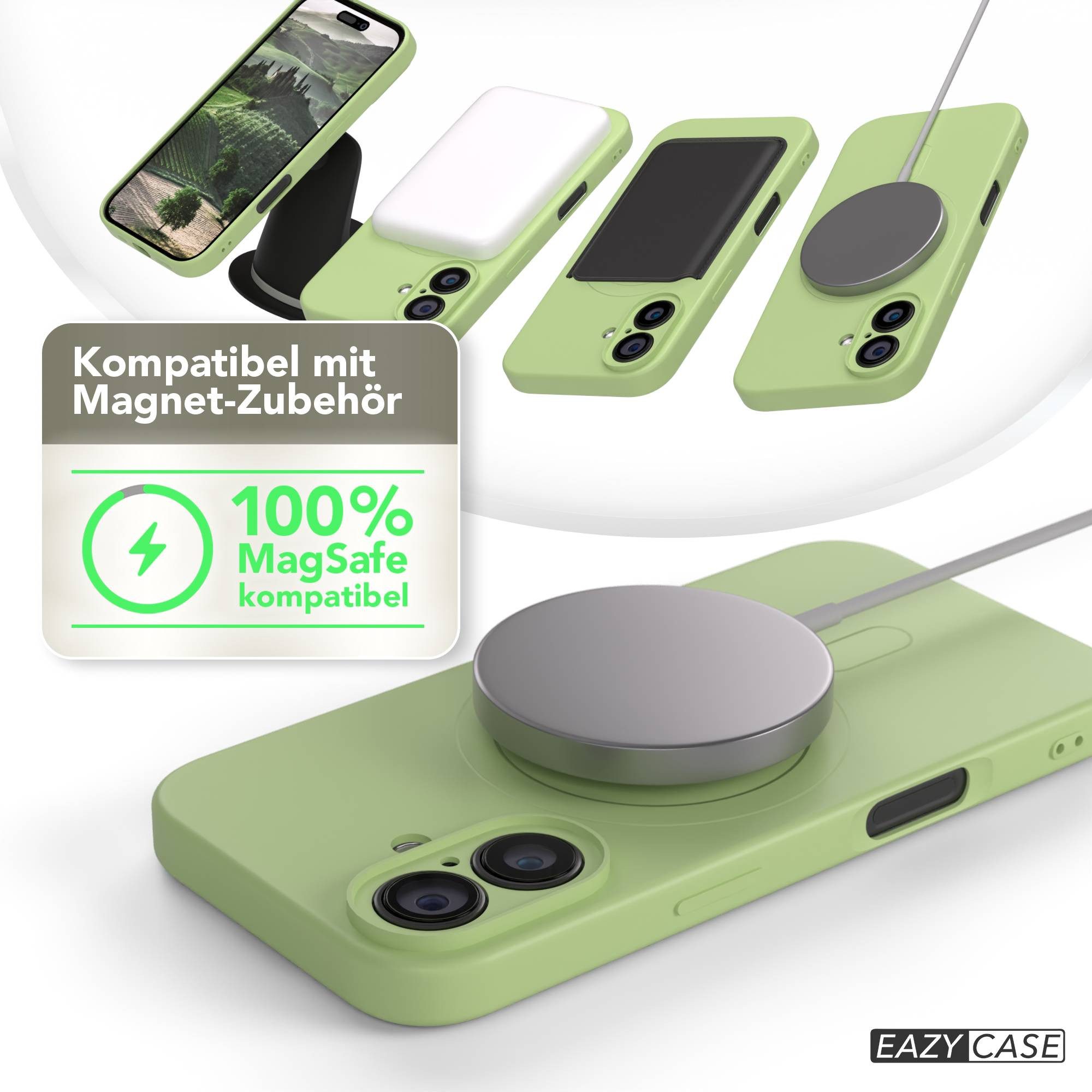 EAZY CASE Handyhülle für Apple iPhone 16 Hülle Silikon 6,1 Zoll, Schutzhülle MagSafe kompatibel Anti-Slip Oberfläche kratzfest Grün – Bild 5 von 5