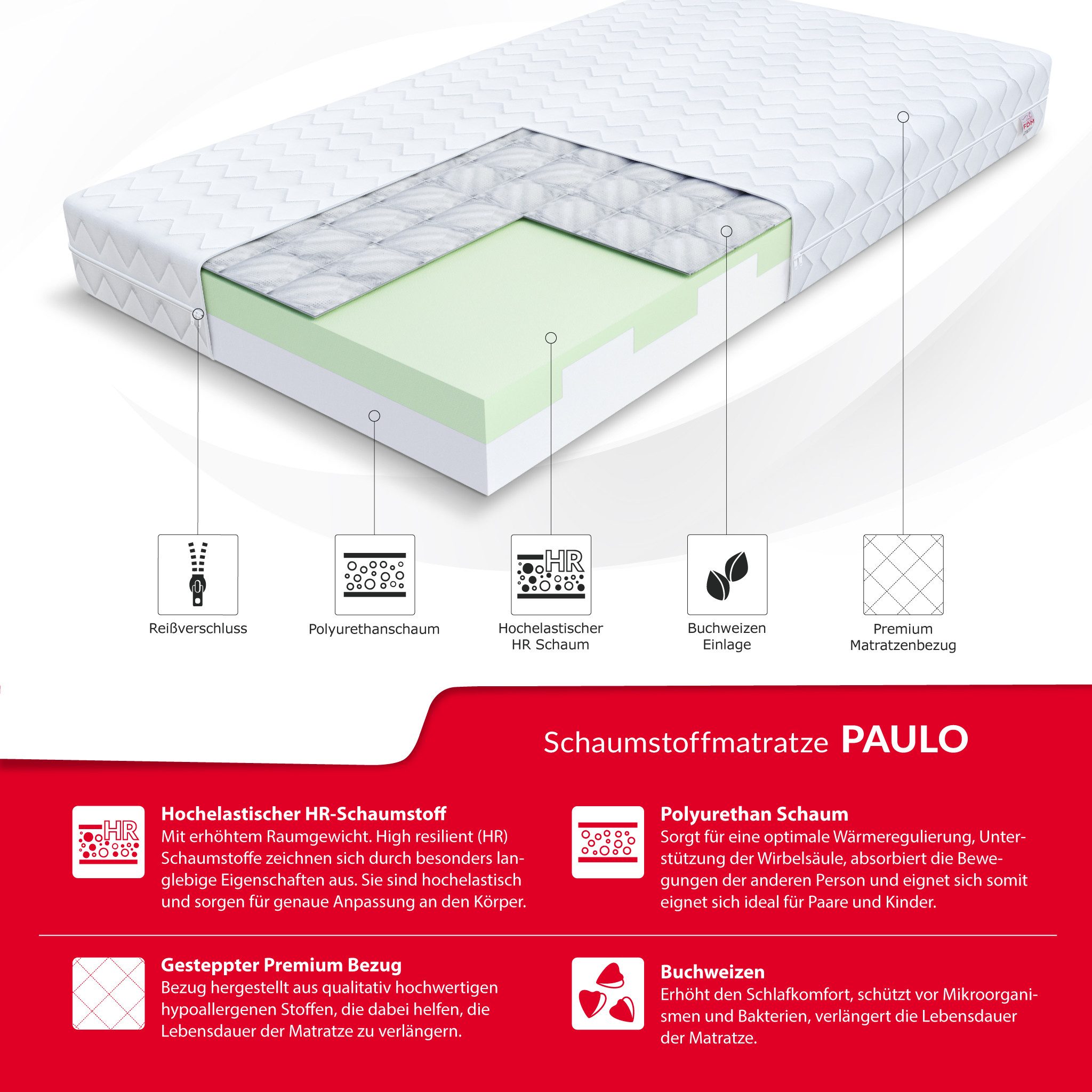 Kaltschaummatratze PAULO Kindermatratze 60x120 80x160 80x180 cm, FDM, 16 cm günstig online kaufen