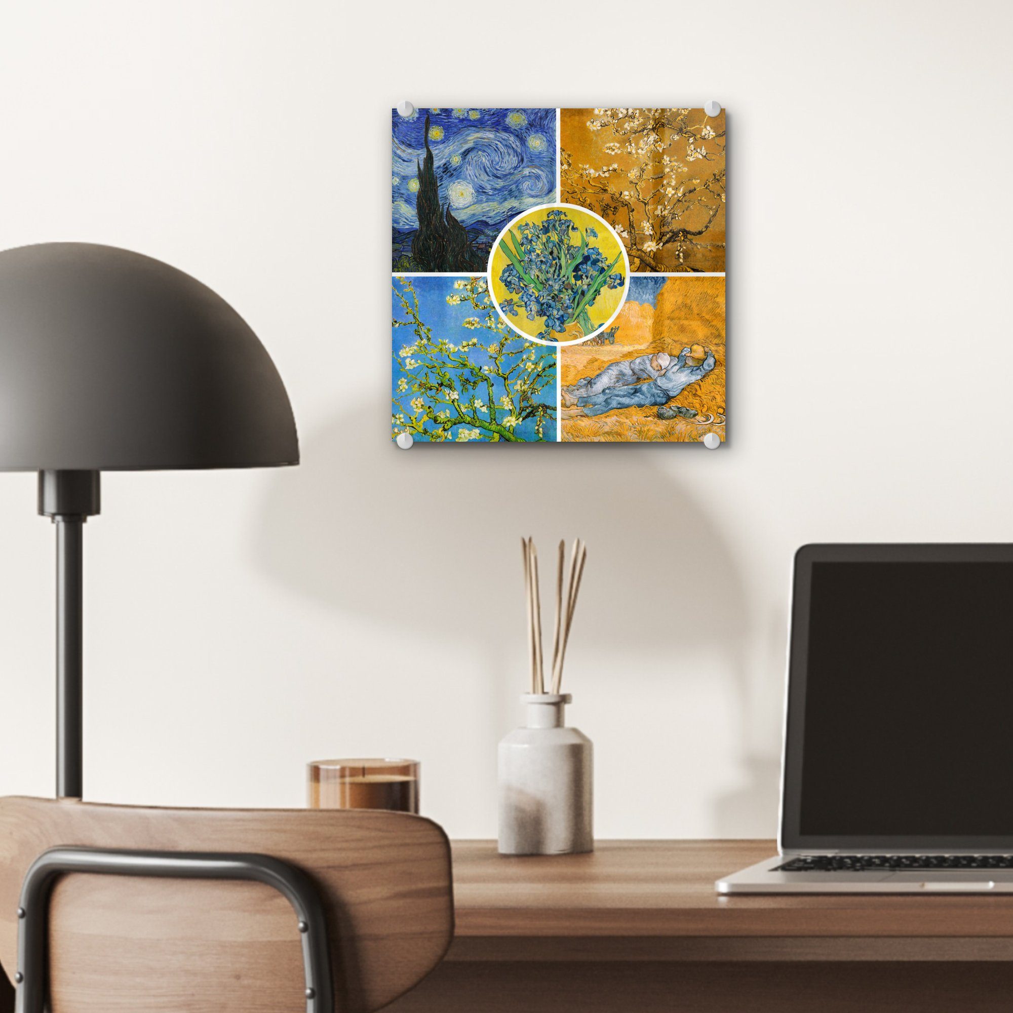MuchoWow Acrylglasbild Van - Wandbild Foto St), Wanddekoration - Sternennacht, Glasbilder - Collage Glas Bilder Gogh auf auf (1 - - Glas