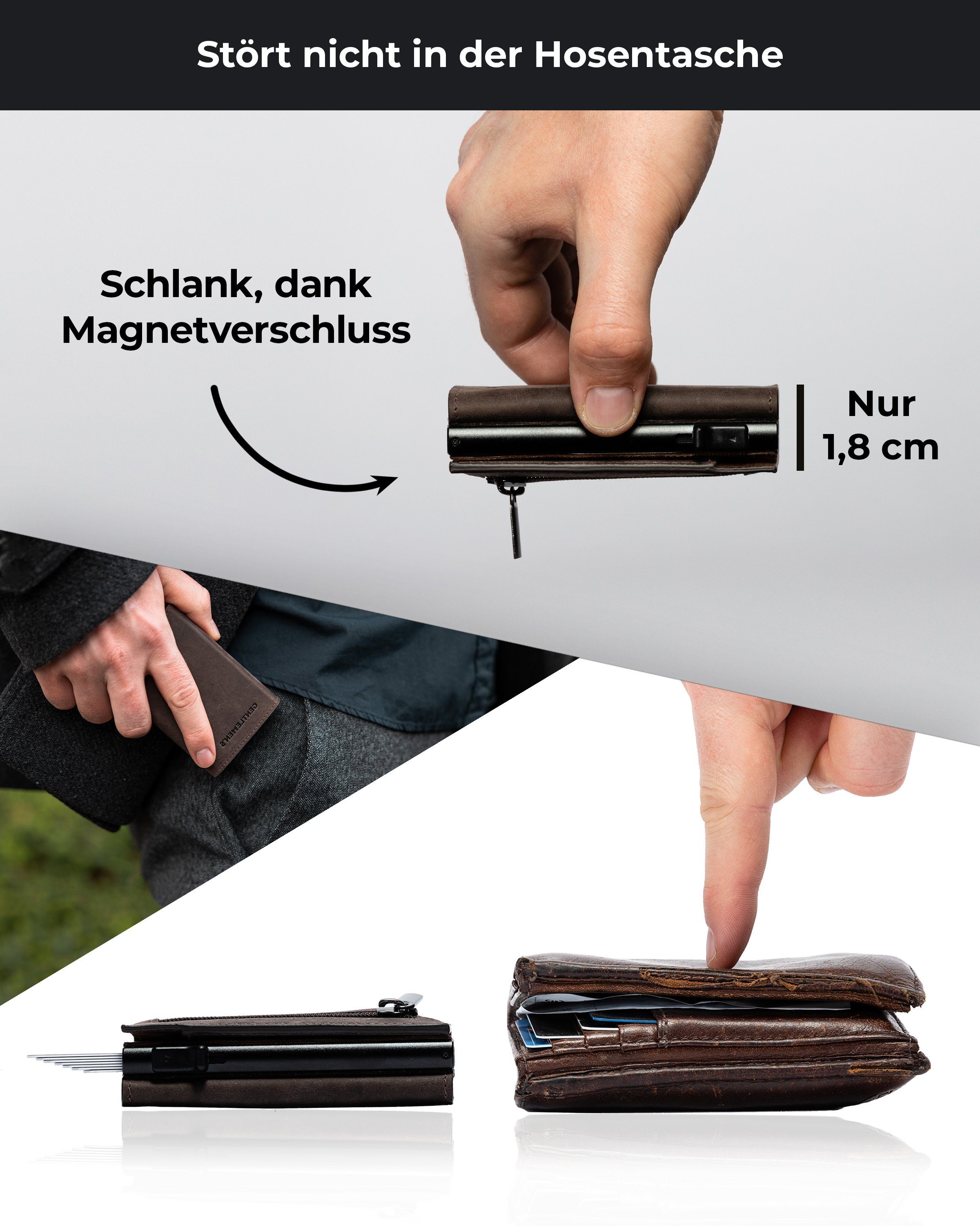 Gentlemen's Geldbörse Cardholder - Kreditkartenetui mit Münzfach & RFID-Schutz Smart Wallet, Kleiner Geldbeutel für Herren - Herren Portemonnaie mit Scheinfach – Bild 3 von 5