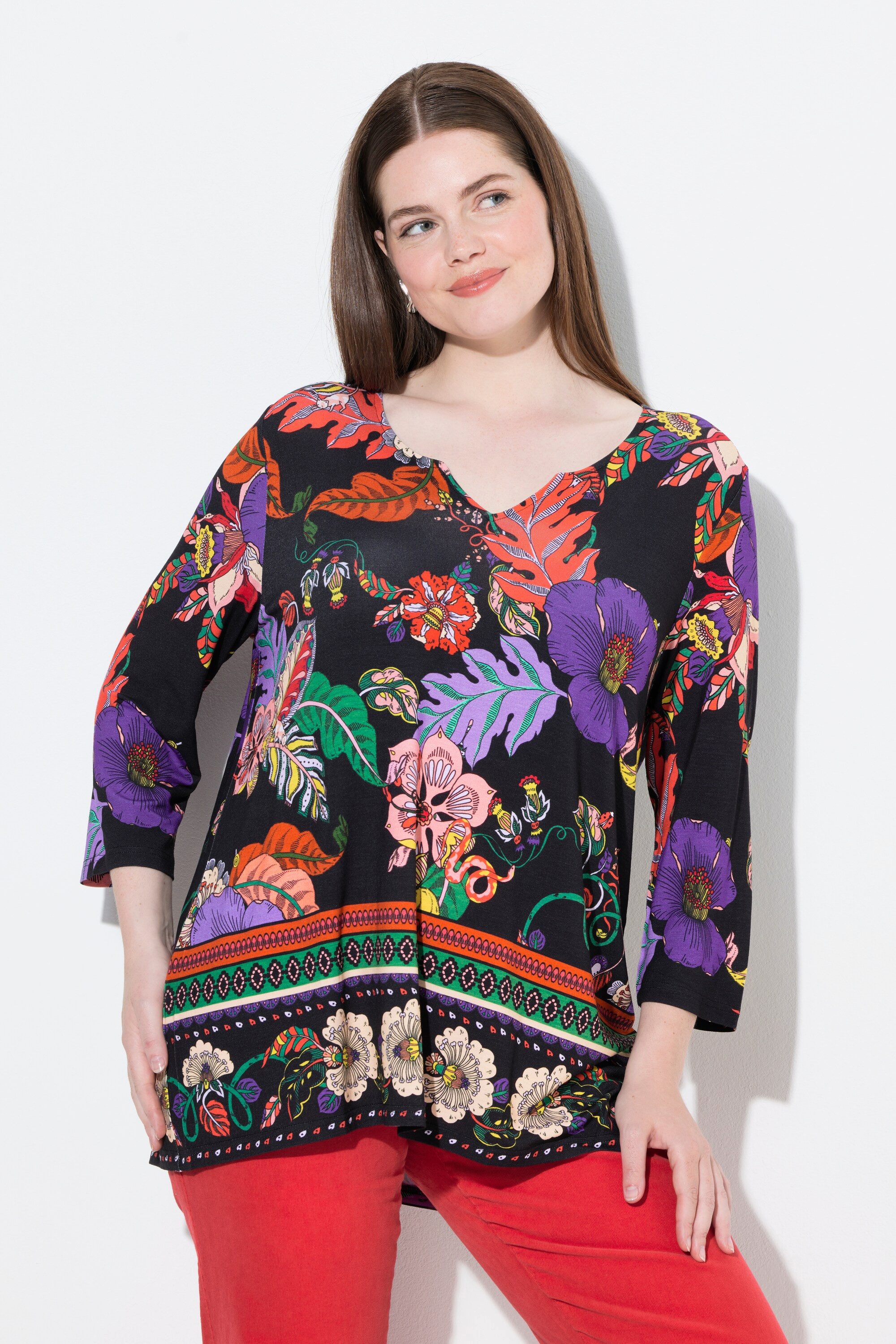 Ulla Popken T-Shirt Shirt Landhausdruck A-Linie Tunika-Ausschnitt