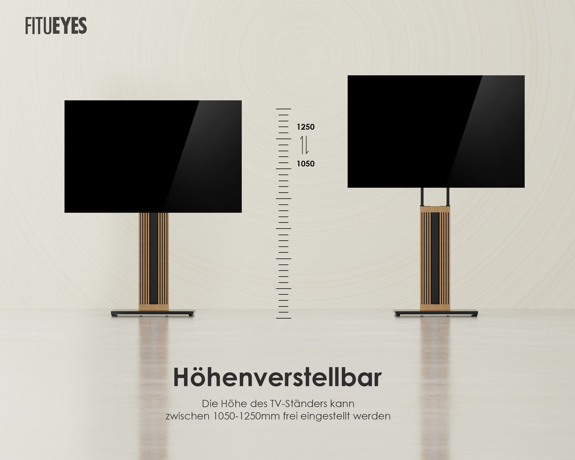 FITUEYES TV-Ständer aus Holz, mit höhenverstellbarer Ablage, ±15° schwenkbar, 32-65 Zoll, (bis 65,00 Zoll, höhenverstellbar, mit Kabelmanagement) – Bild 5 von 5