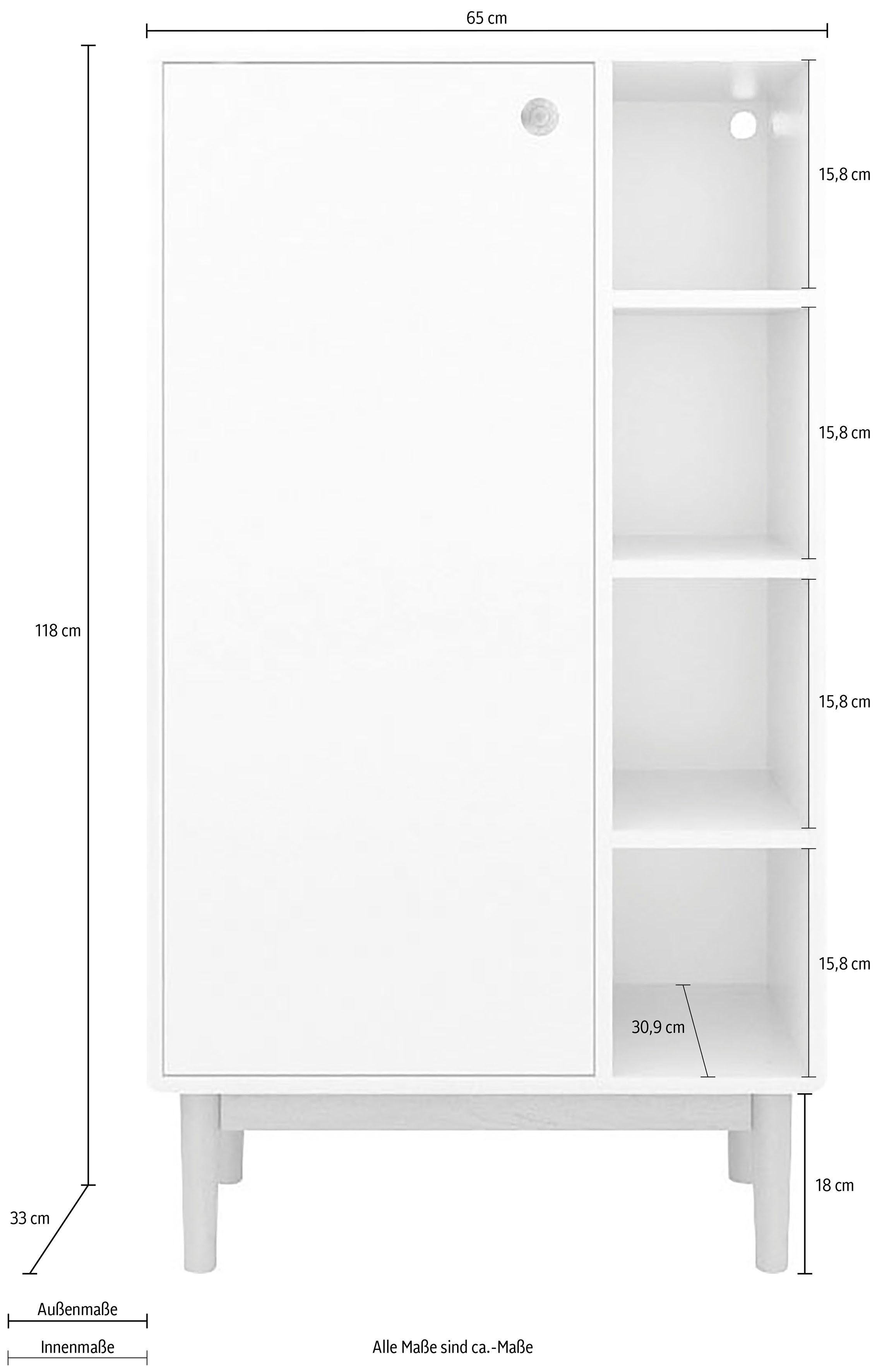 TOM TAILOR HOME Midischrank COLOR cm 65 brilliant BATH geölt, white in Füßen mit Breite Eiche mit Tür, 1