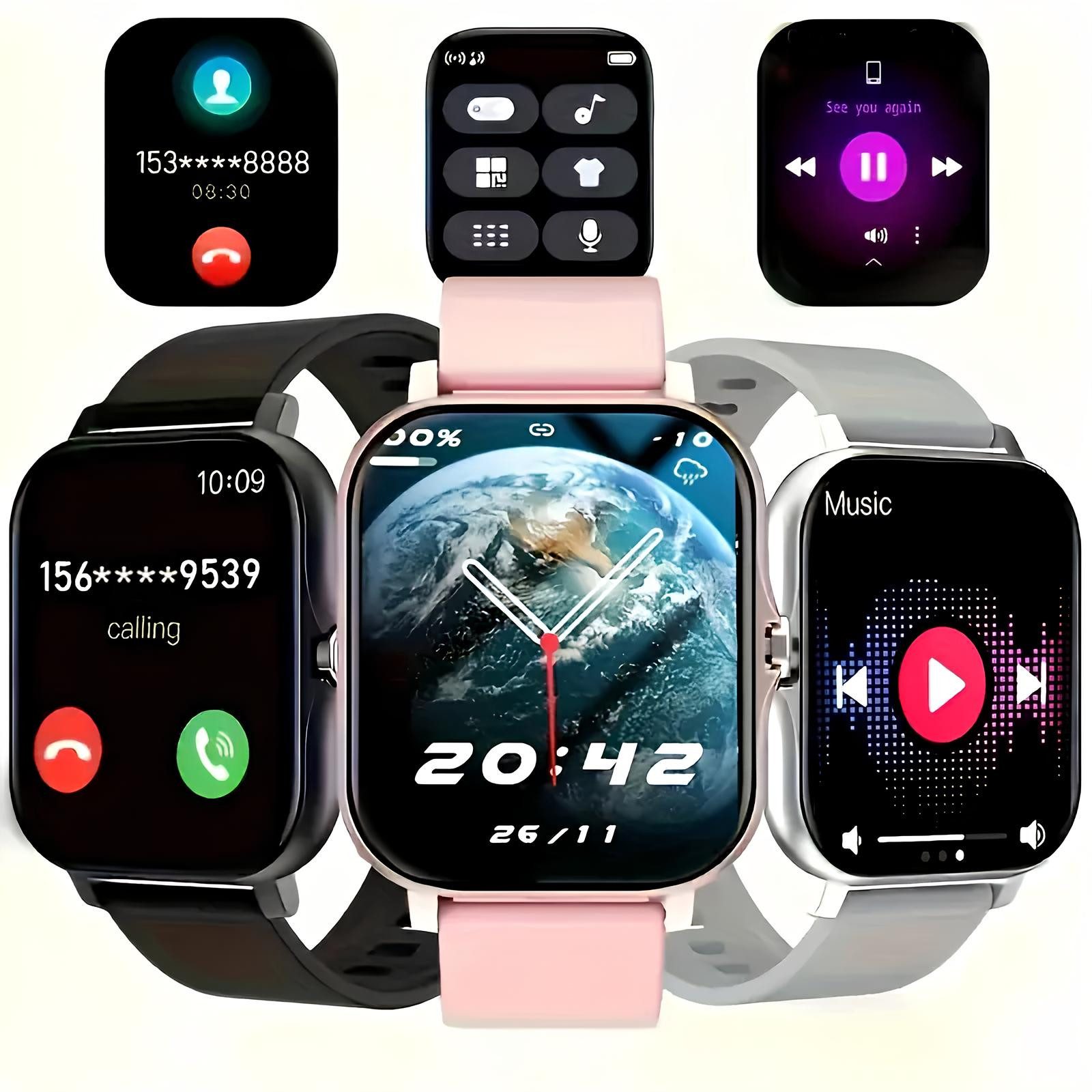 Lige Fitnessuhr Telefonfunktion 1.83 Zoll IP44 Wasserdicht Männer Frauen Smartwatch, Herzfrequenz-, Blutdruck- und Blutsauerstoffüberwachung