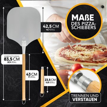 Loco Bird Pizzaschieber aus rostfreiem Aluminium, (Pizzaschaufel mit robustem Gewinde, 3 tlg., inkl. 2 Holzgriffe), Pizzaheber mit abgerundeten Kanten