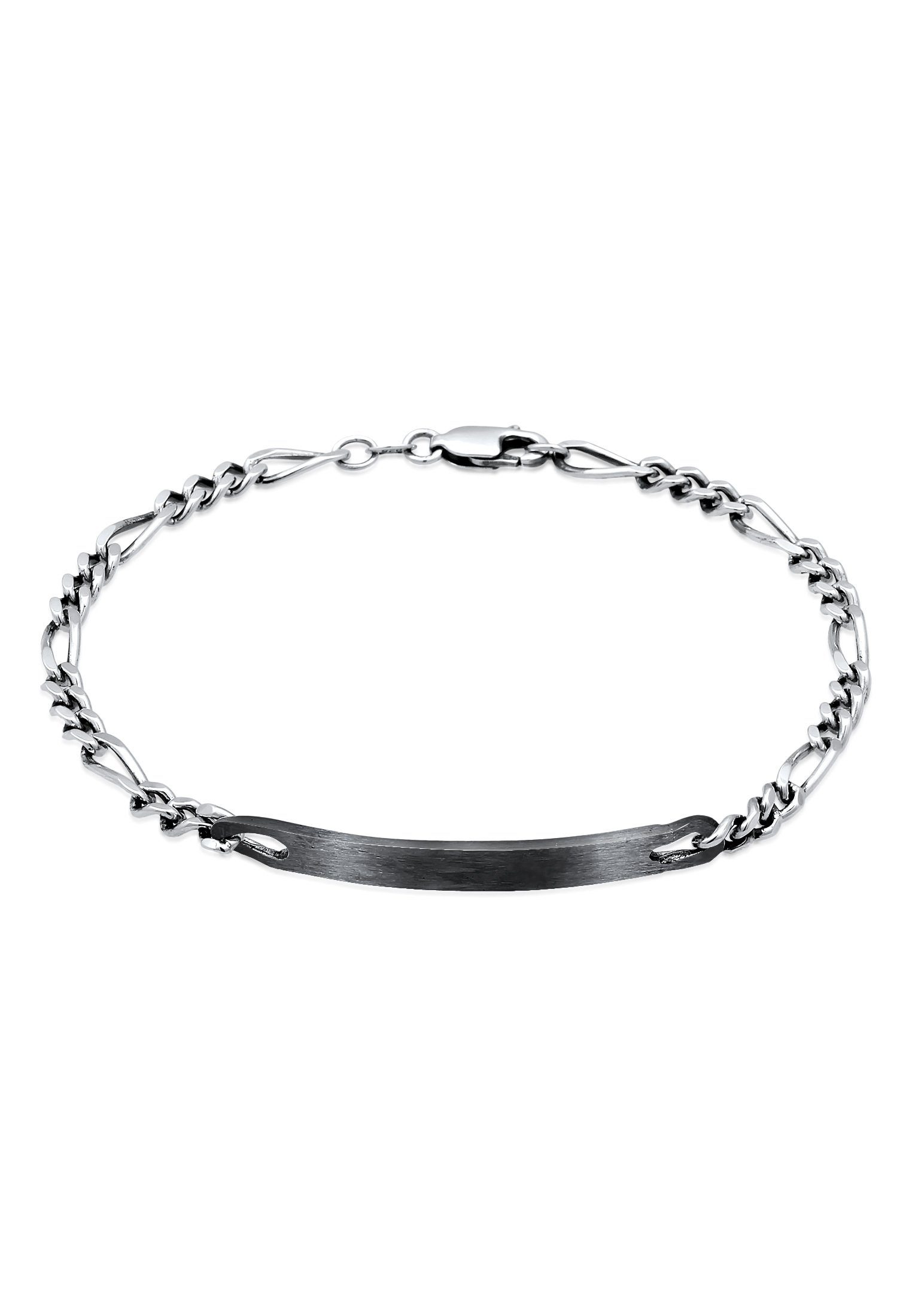 Kuzzoi Silberarmband Klassisch Silber Figaro 925 Schwarz ID Platte Herren