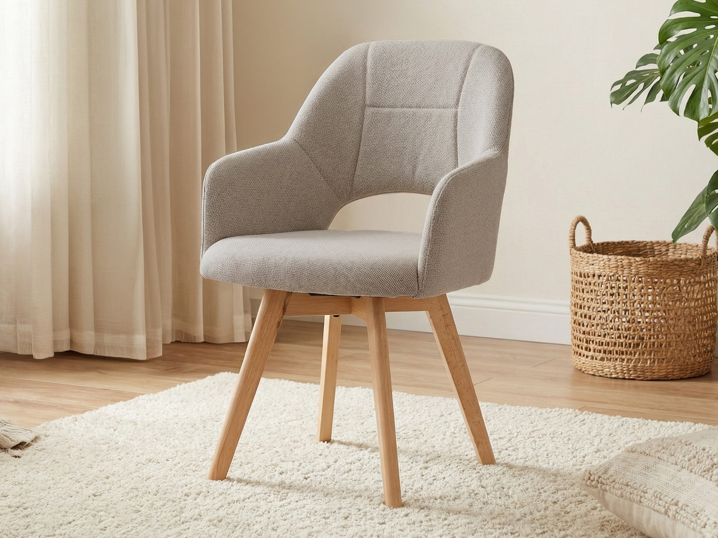 Massivart® Polsterstuhl 360 Grad drehbar, Esszimmerstuhl mit Armlehnen, Webstoff, »STADE«, Gestell Buche massiv unbehandelt • Sitz fest gepolstert • BOHO Stil