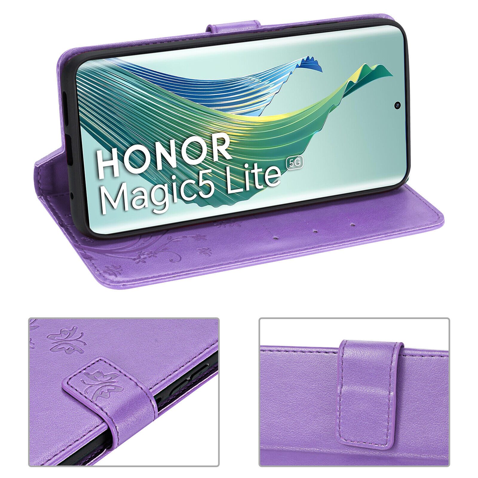 betterfon Handyhülle Handytasche für Honor Magic 5 Lite Klapphülle Klapphülle, Bookstyle-Hülle: Magnetverschluss 3 Kartenfächer & Standfunktion – Bild 5 von 5