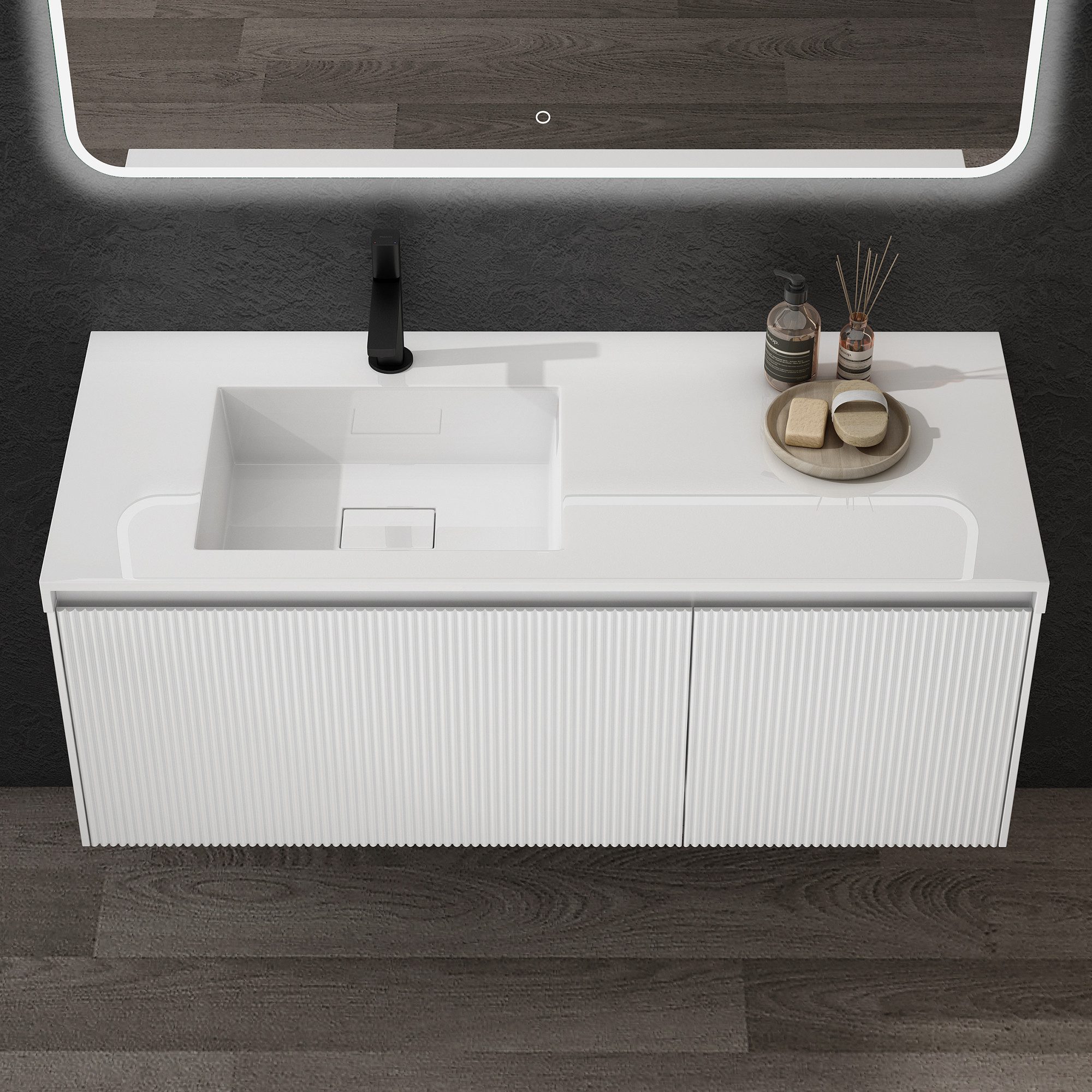doporro Badmöbel-Set Waschtisch mit unterschrank Badmöbel 120x50x46cm große Schublade Santa, mit hochwertigen lackierten E1 MDF-Platten – Bild 2 von 5