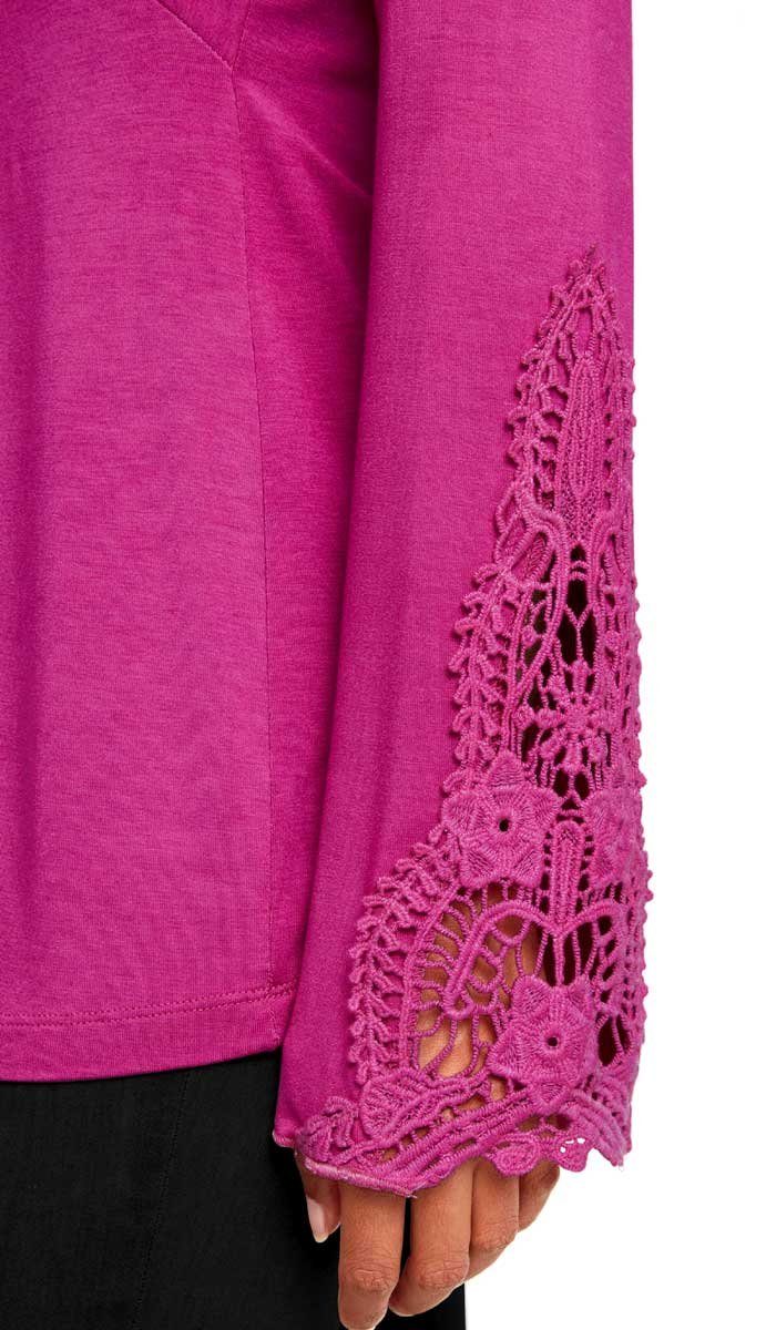 PATRIZIA pink DINI Designer-Jerseyshirt T-Shirt by DINI Damen m. PATRIZIA heine Häkelspitze,