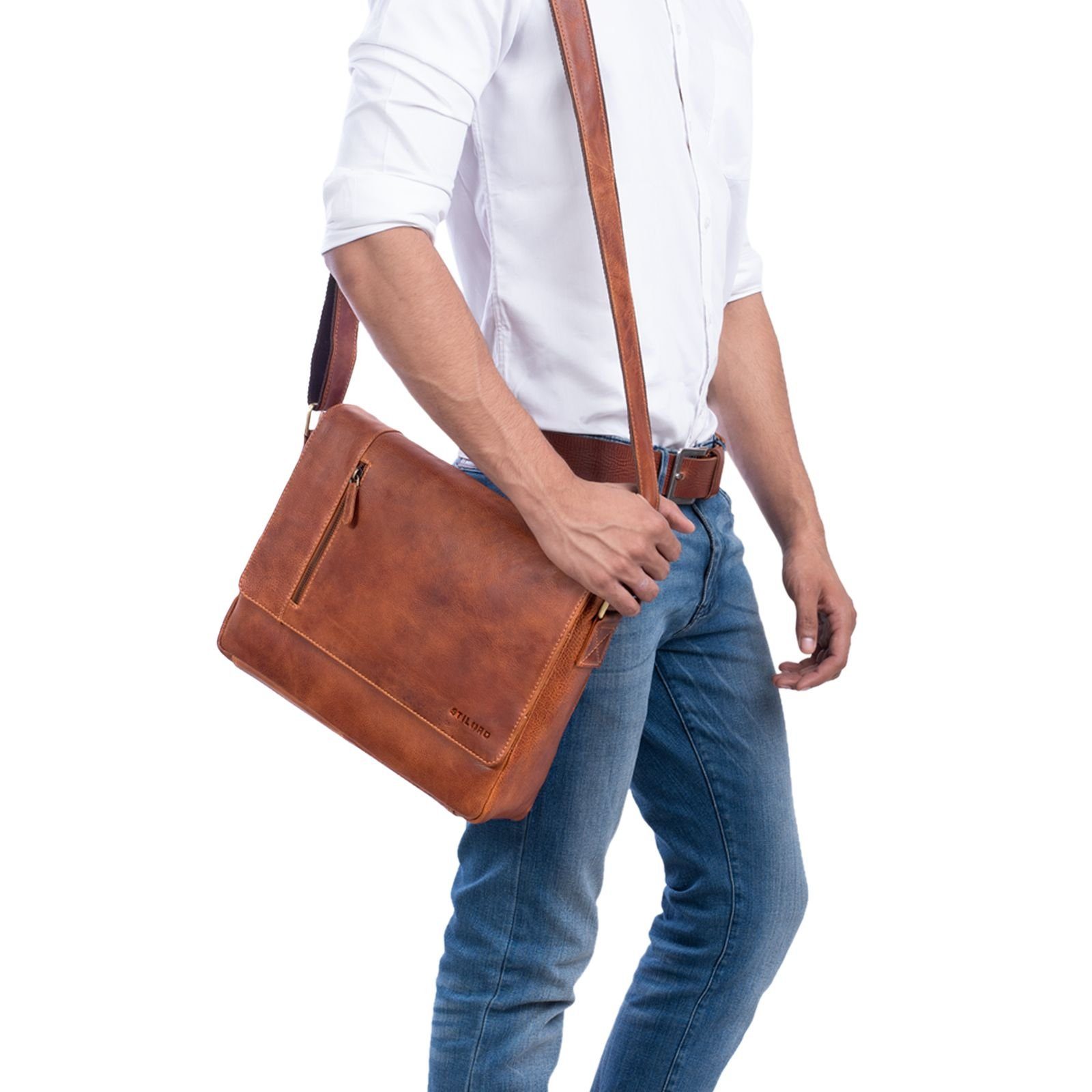 STILORD Schultertasche "Davis" Messenger Bag Leder 13 Zoll Umhängetasche Echtleder