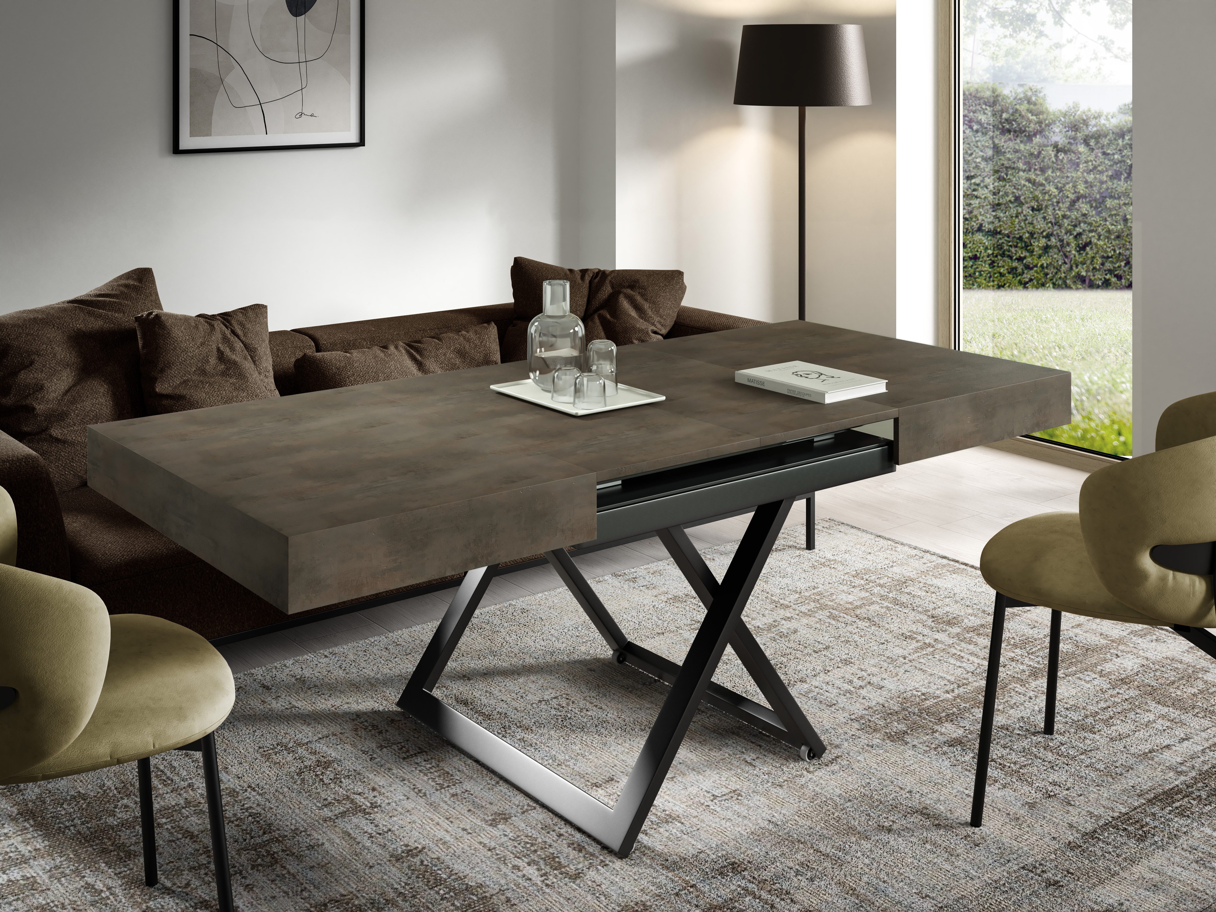 Compleo Couchtisch ausziehbar und höhenverstellbar, Modern Design, 120/200 x 80 x 27-80cm