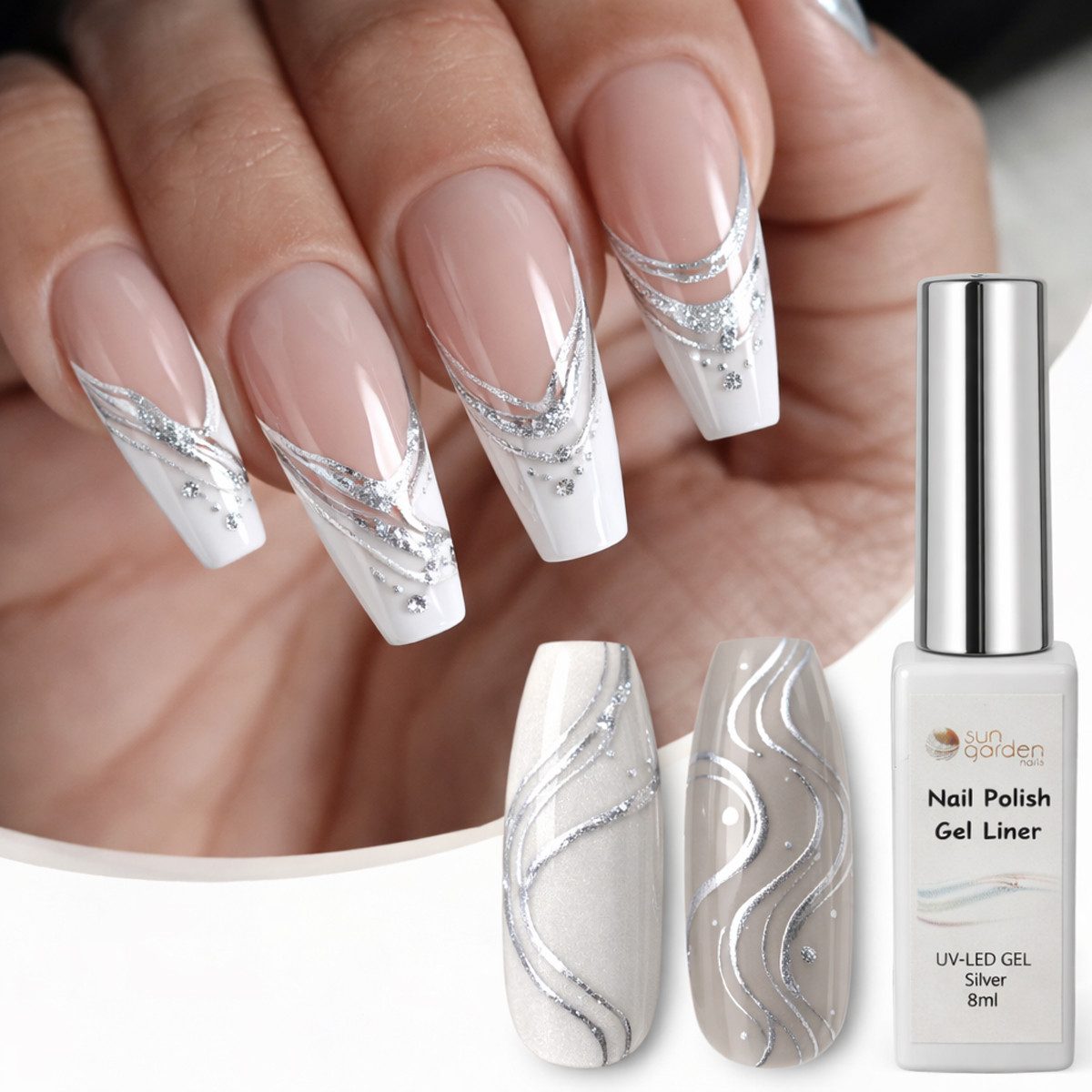 Sun Garden Nails Gel-Nagellack Nail Polish Nail Liner Silver 8ml – Präziser Nailart-Lack, UV Nagellack-Nail Liner für feine Linien, Muster und kreative Designs