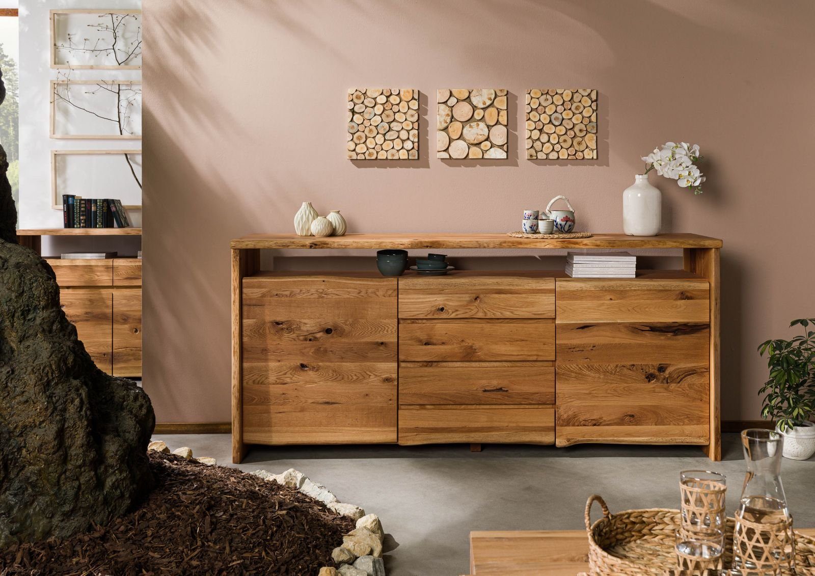 Massivmoebel24 Sideboard PURE OAK (Massivholz), Sideboard Wildeiche 210x45x96 natur geölt PURE OAK #701